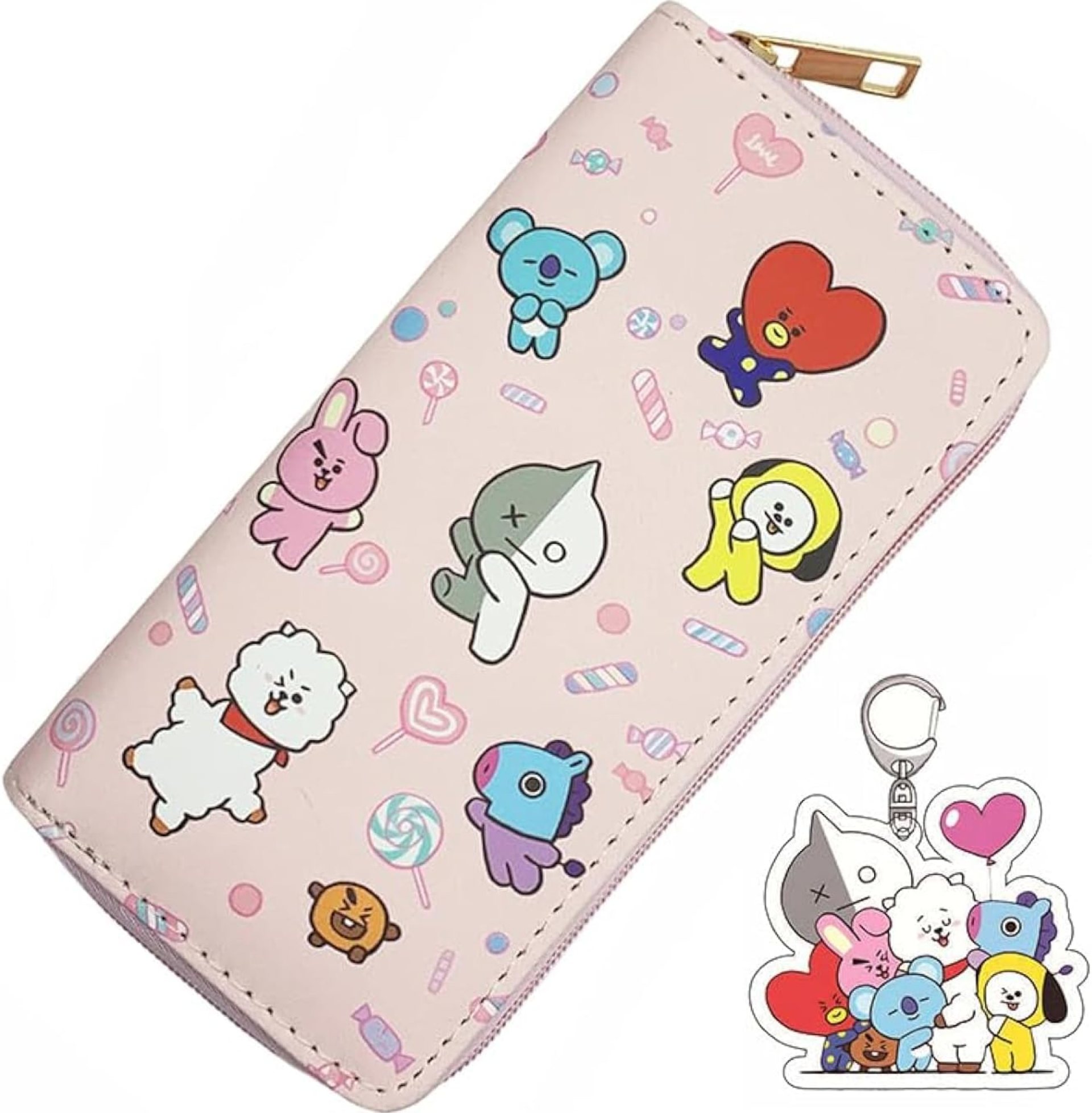Educatgame Kpop Army Wallet with Bag Charm, Cute Long Zipper Faux Leather Wallet, Cute Stuff/Accessories or Gift for Teen Girls & Women (A) Educatgame Kpop Army Wallet with Bag Charm, Cute Long Zipper Faux Leather Wallet, Cute Stuff/Accessories or Gift for Teen Girls & Women (A)