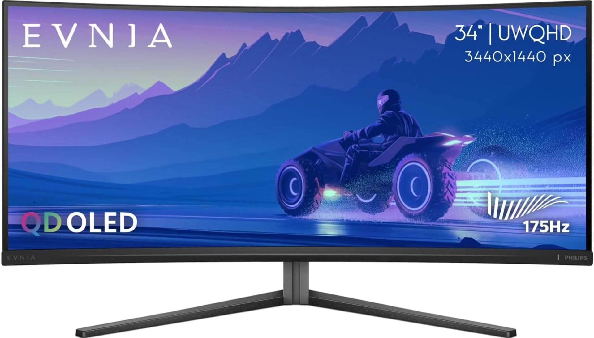 Philips Evnia 34M2C6500 QD OLED Curved Gaming Monitor, WQHD 3440 x 1440, 175Hz, USB-C Hub, Height Adjustable, 4-Year Advance Replacement, Gaming Console Compatible Philips Evnia 34M2C6500 QD OLED Curved Gaming Monitor, WQHD 3440 x 1440, 175Hz, USB-C Hub, Height Adjustable, 4-Year Advance Replacement, Gaming Console Compatible