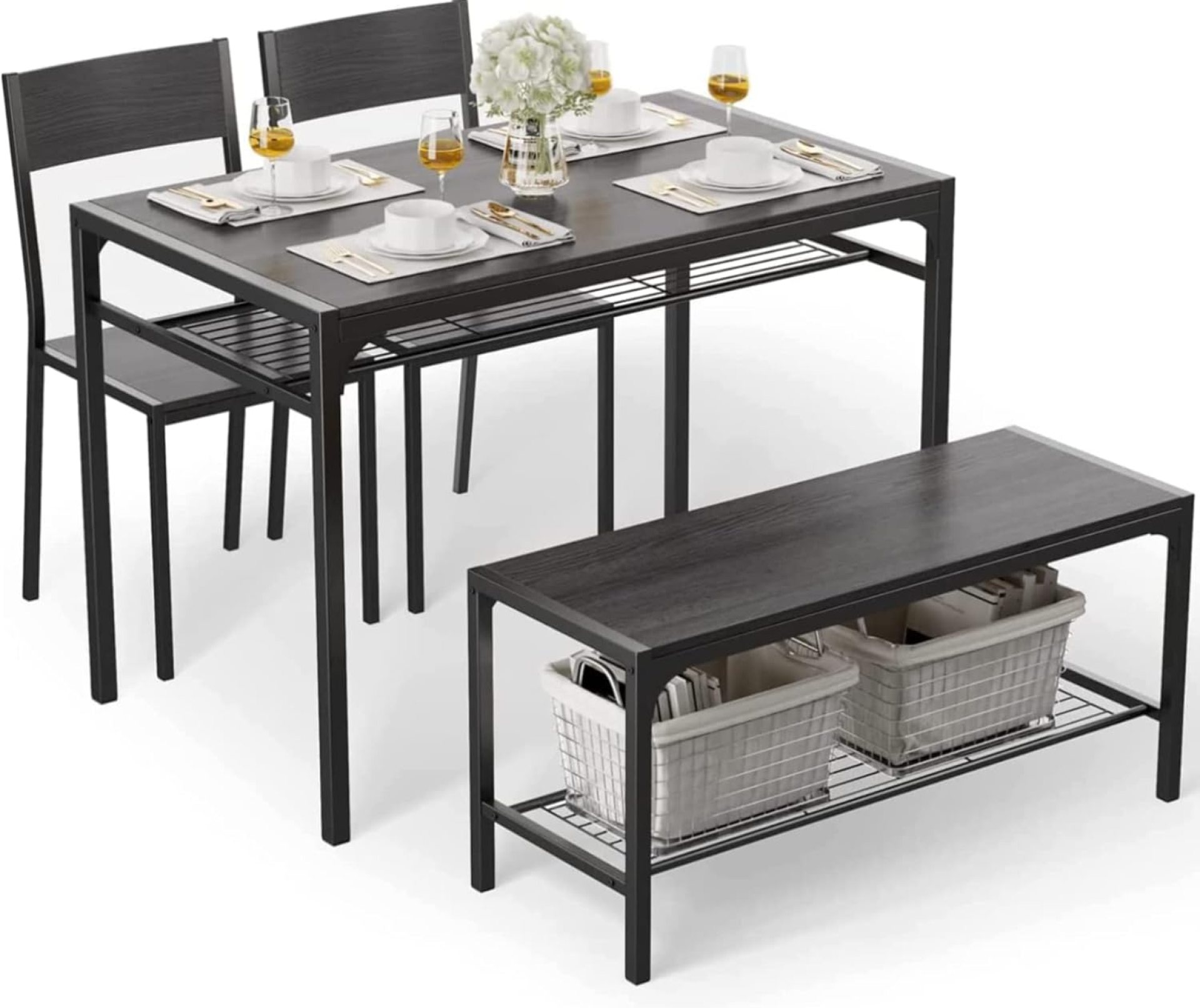Gizoon Kitchen Table and 2 Chairs for 4 with Bench, 4 Piece Dining Table Set for Small Space, Apartment Gizoon Kitchen Table and 2 Chairs for 4 with Bench, 4 Piece Dining Table Set for Small Space, Apartment