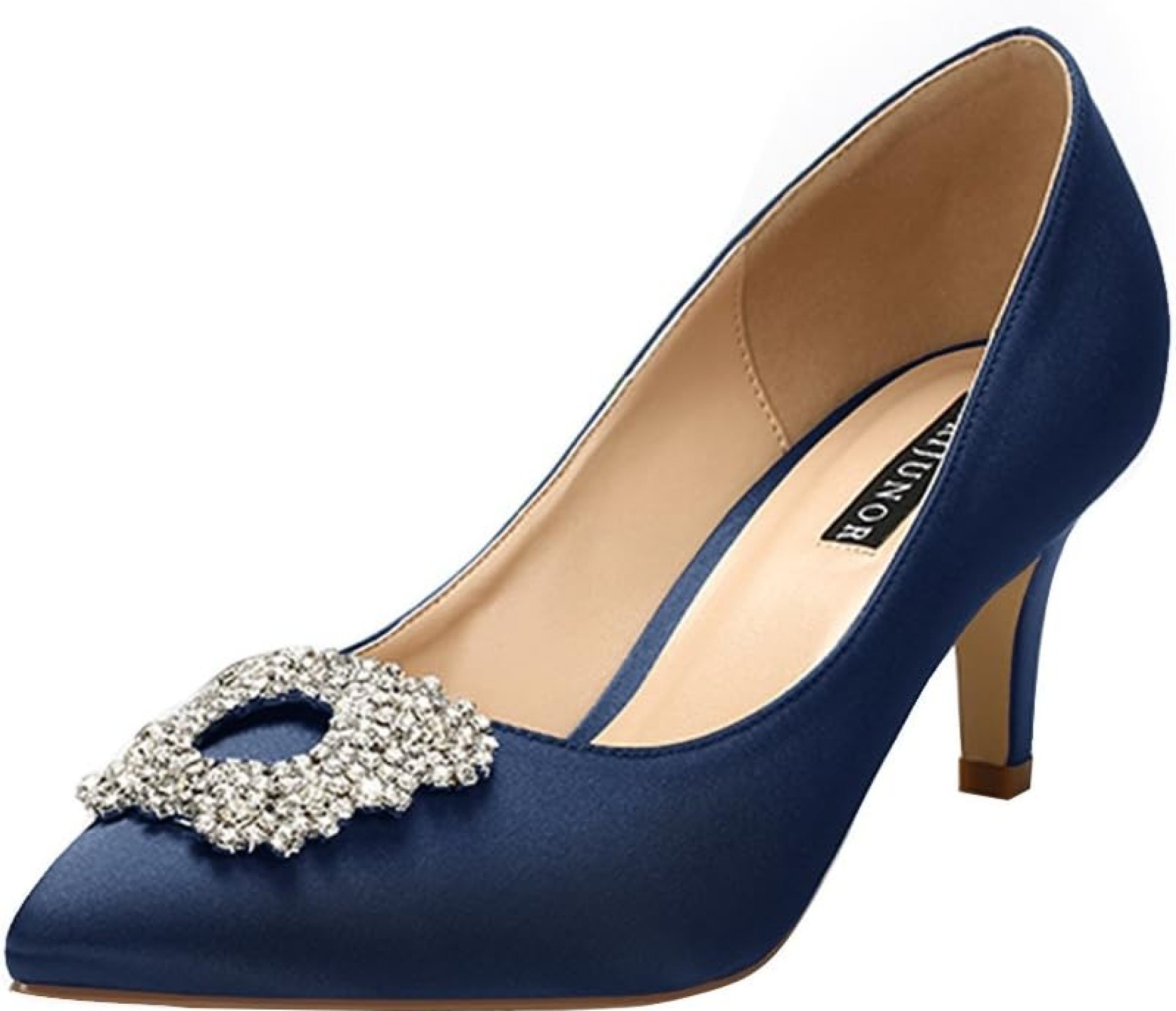 ERIJUNOR Women’s Pumps Low Heel Rhinestone Brooch Satin Evening Dress Wedding Shoes ERIJUNOR Women’s Pumps Low Heel Rhinestone Brooch Satin Evening Dress Wedding Shoes