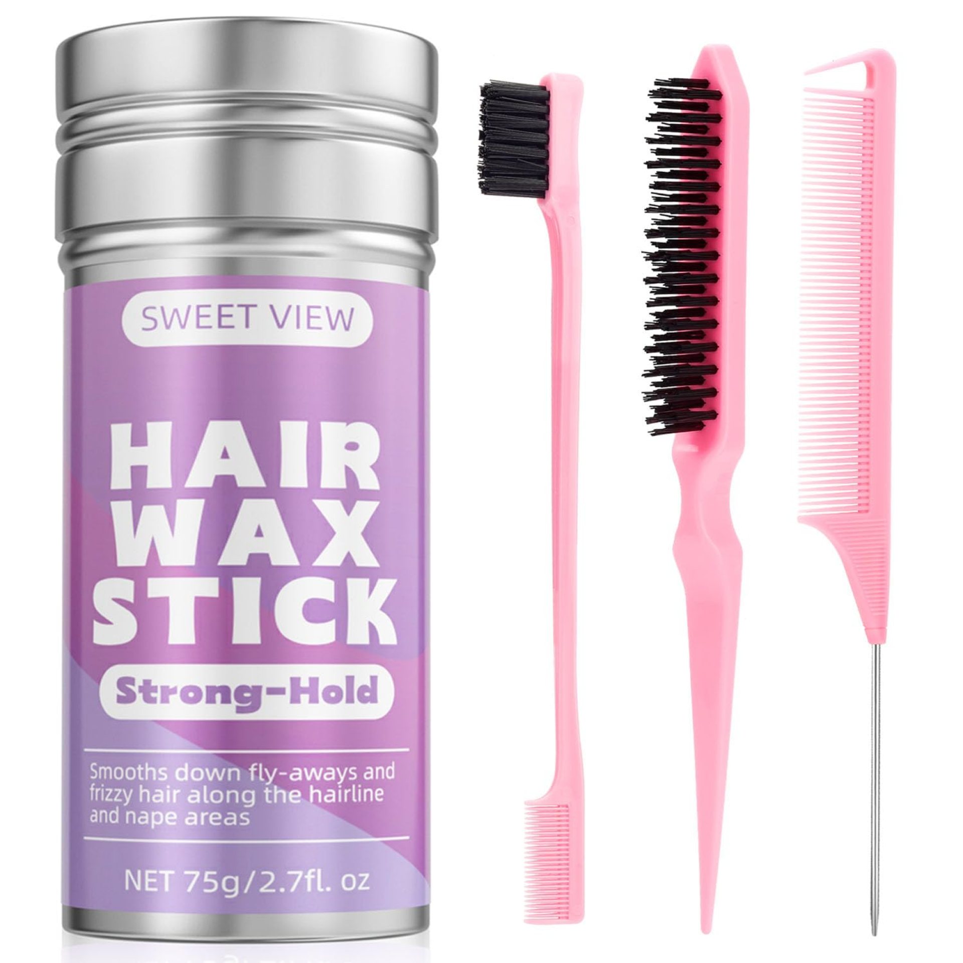 Hair Wax Stick & Slick Back Hair Brush Set for Smooth Flyaways, Frizz, Sleek Ponytail, Bun, Styling Accessory for Girls, Kids Hair Wax Stick & Slick Back Hair Brush Set for Smooth Flyaways, Frizz, Sleek Ponytail, Bun, Styling Accessory for Girls, Kids