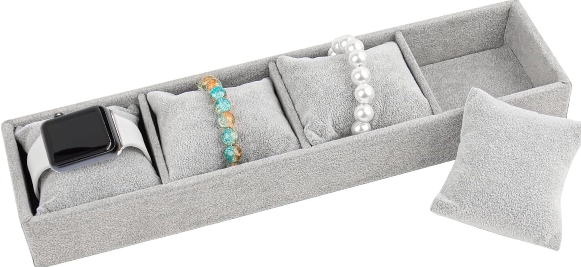 Framendino, 4 Slots Velvet Tray Jewelry Organizer with Pillow for Display Bracelet Watch Grey Framendino, 4 Slots Velvet Tray Jewelry Organizer with Pillow for Display Bracelet Watch Grey