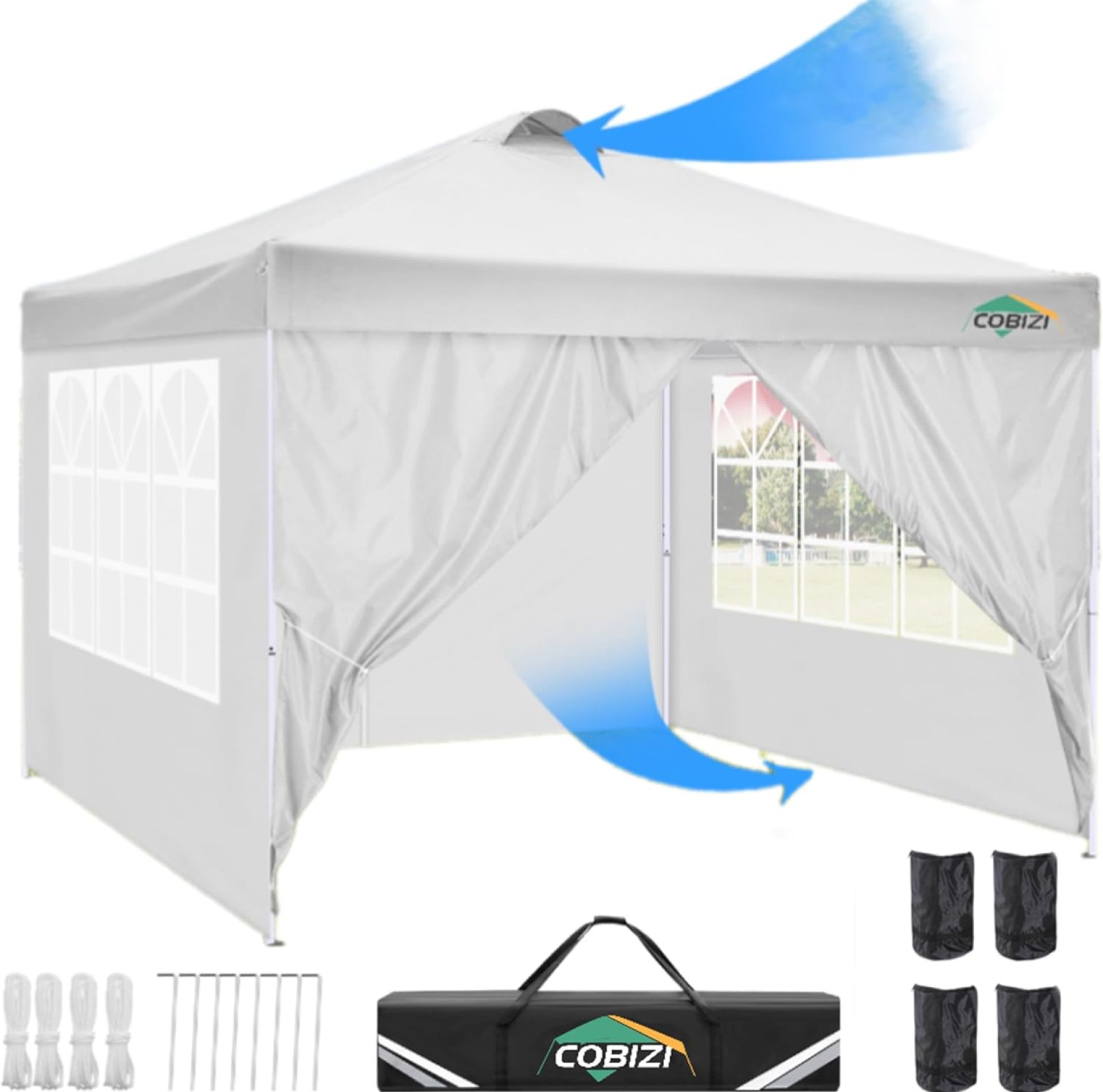 COBIZI 10×10 Pop Up Canopy Tent with 4 Sidewalls, UPF 50+Waterproof Outdoor Canopy with Air Vent, Instant Portable Camping Canopies Gazebo for Commercial Sun Shade Party, 4 Sandbags(White) COBIZI 10×10 Pop Up Canopy Tent with 4 Sidewalls, UPF 50+Waterproof Outdoor Canopy with Air Vent, Instant Portable Camping Canopies Gazebo for Commercial Sun Shade Party, 4 Sandbags(White)