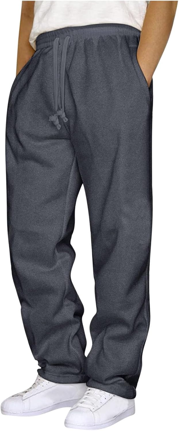 Mens Sweatpants Fleece Open Bottom Straight Leg Trousers Baggy Lounge Running Athletic Joggers Pants with Pockets Mens Sweatpants Fleece Open Bottom Straight Leg Trousers Baggy Lounge Running Athletic Joggers Pants with Pockets