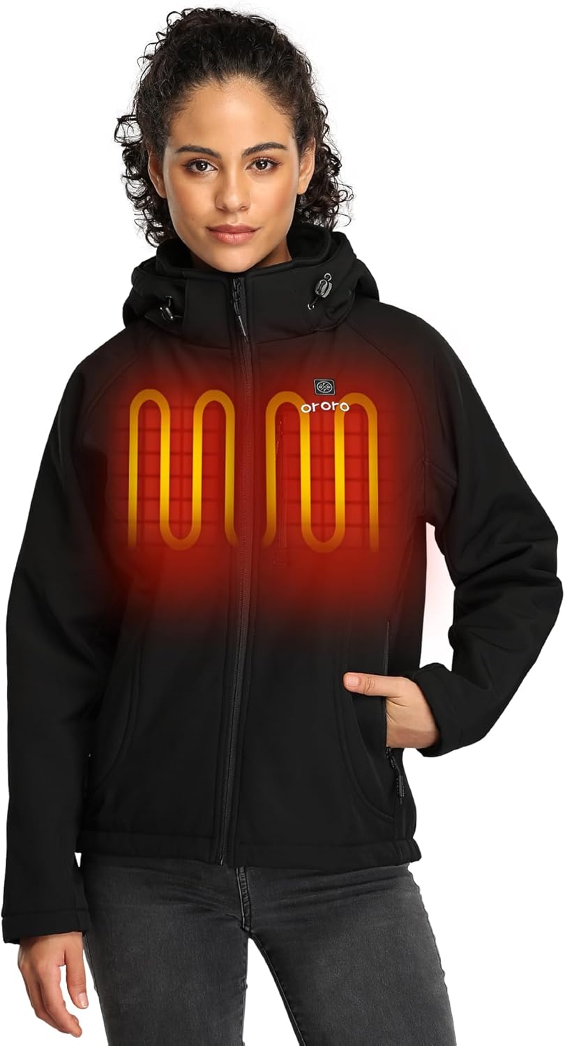 ORORO Women’s Slim Fit Heated Jacket with Battery, Heated Coat with Detachable Hood (Charger Not Included) ORORO Women’s Slim Fit Heated Jacket with Battery, Heated Coat with Detachable Hood (Charger Not Included)