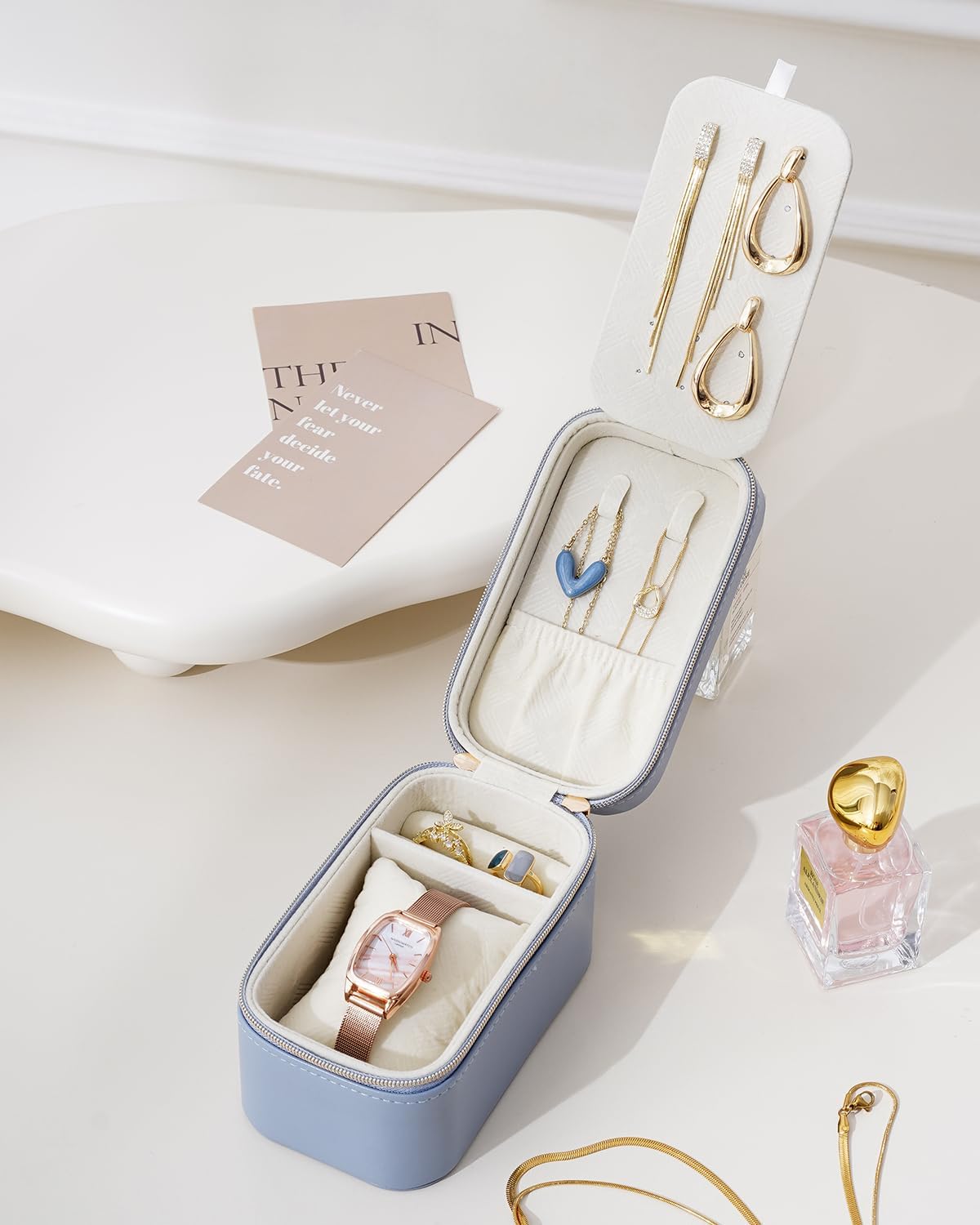 CASEGRACE Small Jewelry Travel Case,PU Leather Portable Mini Jewelry organizer Box for Necklace Rings Earrings Watch,The best gift for your loved one (blue) CASEGRACE Small Jewelry Travel Case,PU Leather Portable Mini Jewelry organizer Box for Necklace Rings Earrings Watch,The best gift for your loved one (blue)