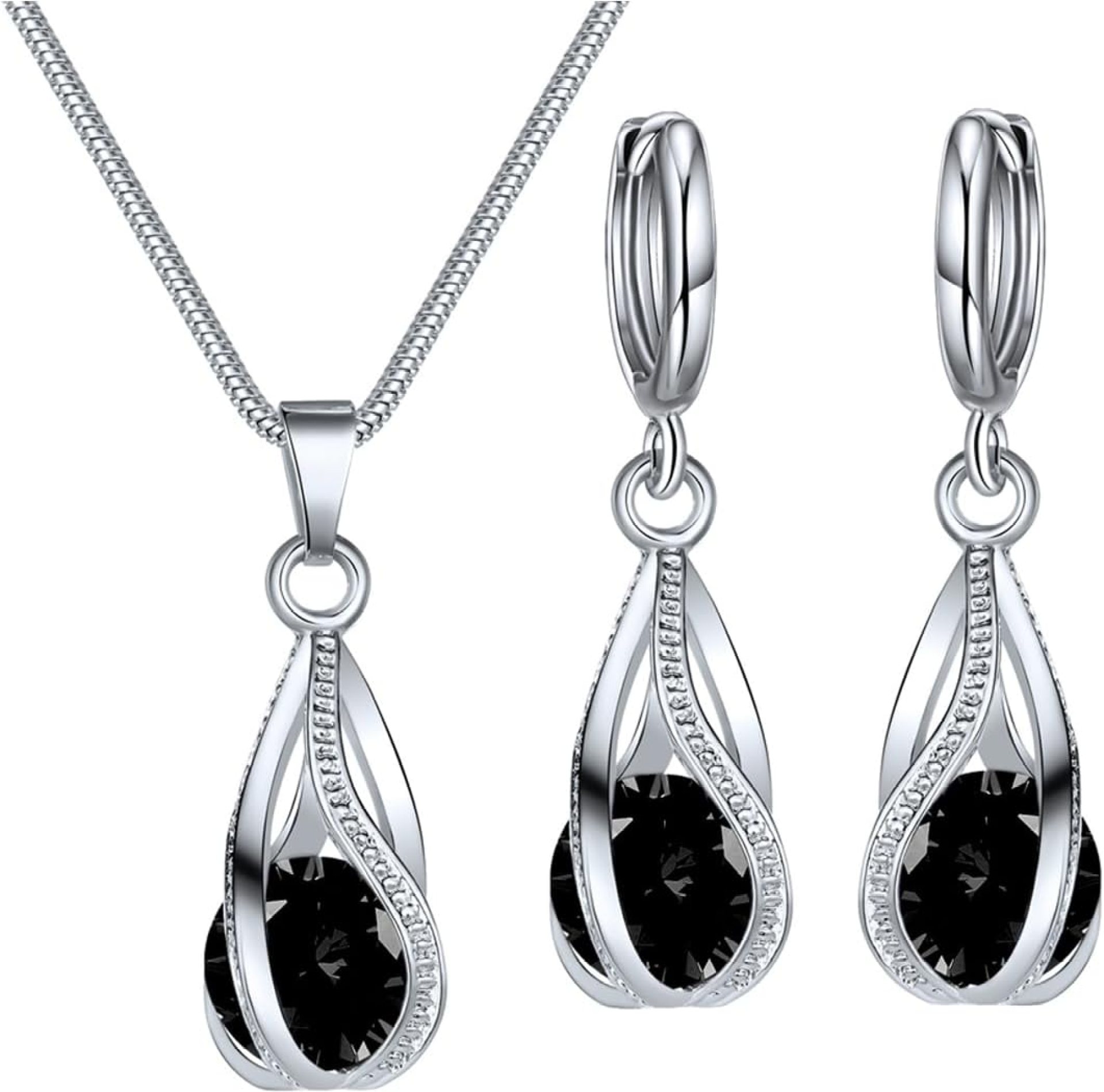 Jewelry Set for Women Trendy 925 Sterling Silver Cubic Zircon Teardrop Dangle Earrings and Necklace Gifts for Her Mom Jewelry Set for Women Trendy 925 Sterling Silver Cubic Zircon Teardrop Dangle Earrings and Necklace Gifts for Her Mom