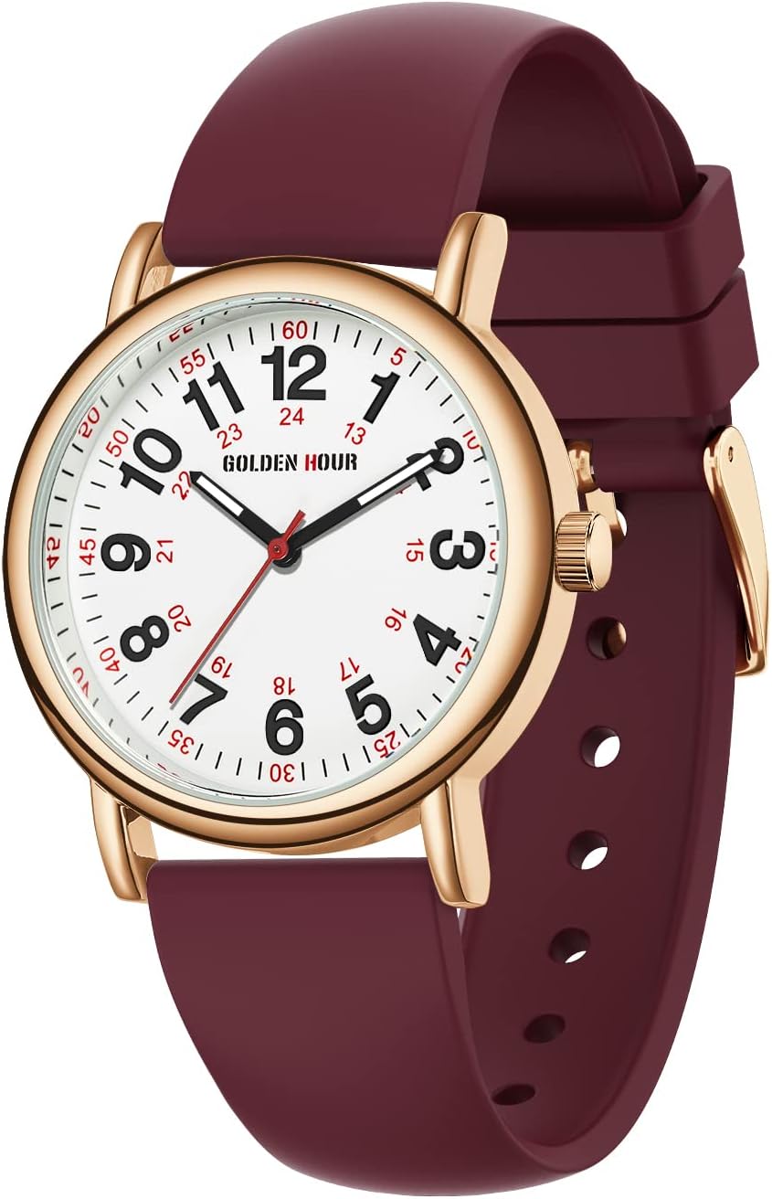 GOLDEN HOUR Waterproof Nurse Watch for Medical Professionals, Students Women Men – Military Time Luminouse Easy Read Dial, 24 Hour with Second Hand, Colorful Silicone Band GOLDEN HOUR Waterproof Nurse Watch for Medical Professionals, Students Women Men – Military Time Luminouse Easy Read Dial, 24 Hour with Second Hand, Colorful Silicone Band