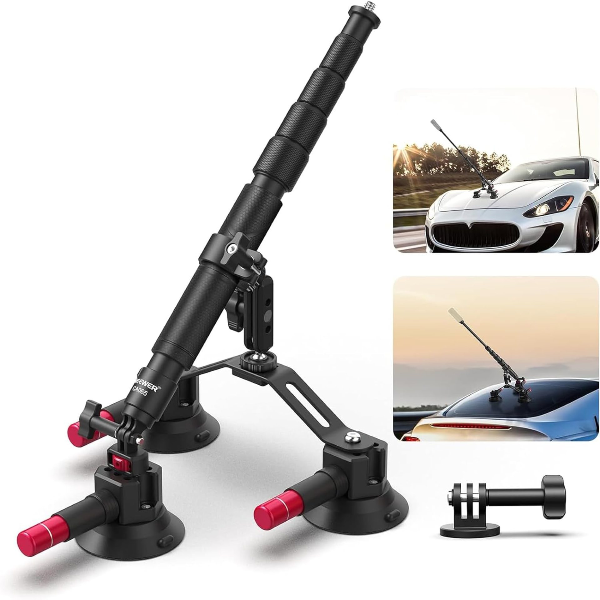 NEEWER Triple Suction Cup Car Mount Kit with 2in1 Extension Pole/Selfie Stick, Quick Release Outside Windshield Magic Arm Camera Mount with Action Camera Adapter Compatible with GoPro Insta360, CA065 NEEWER Triple Suction Cup Car Mount Kit with 2in1 Extension Pole/Selfie Stick, Quick Release Outside Windshield Magic Arm Camera Mount with Action Camera Adapter Compatible with GoPro Insta360, CA065