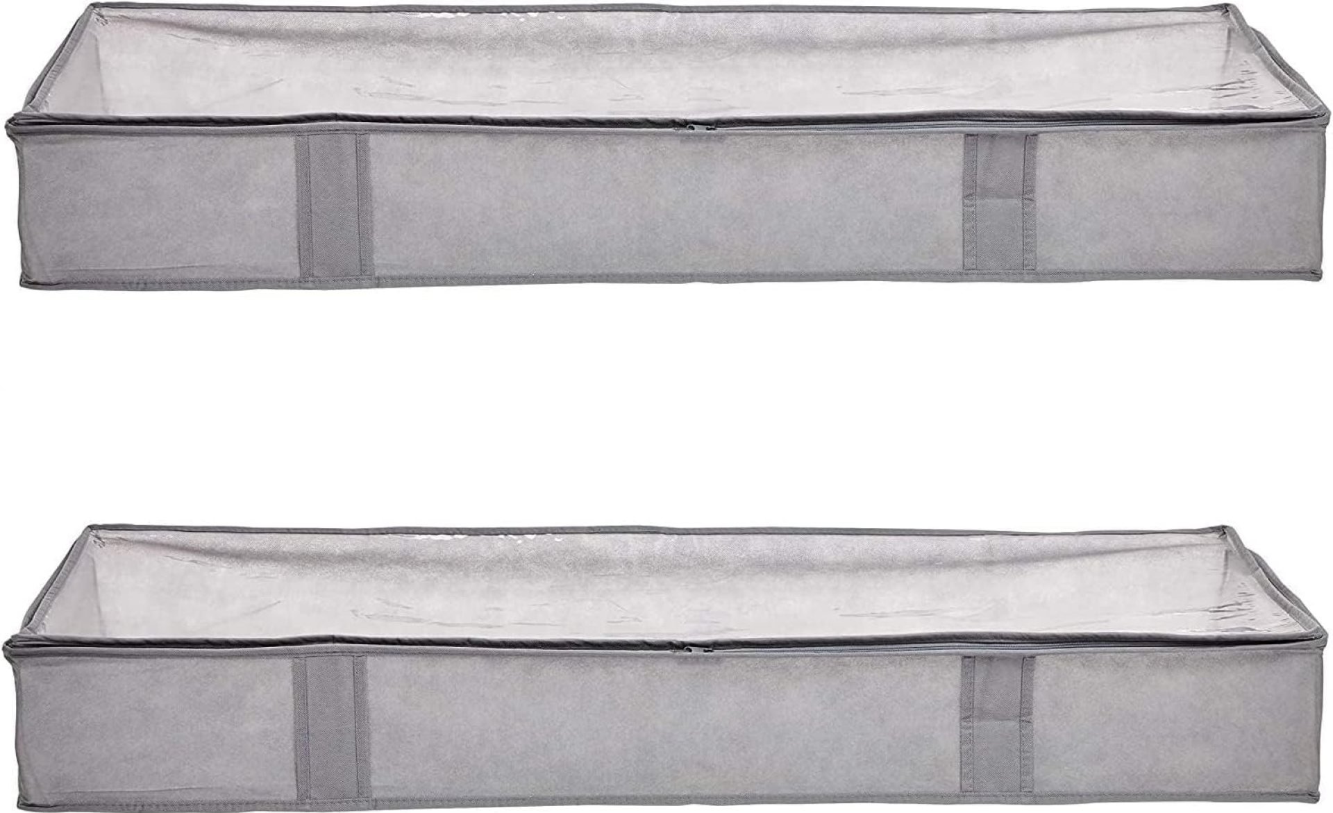 Amazon Basics Under Bed Fabric Zipper Blanket Storage Container Bags with Window and Handles, 2-Pack, 18 x 42 x 6 inches, Gray Amazon Basics Under Bed Fabric Zipper Blanket Storage Container Bags with Window and Handles, 2-Pack, 18 x 42 x 6 inches, Gray