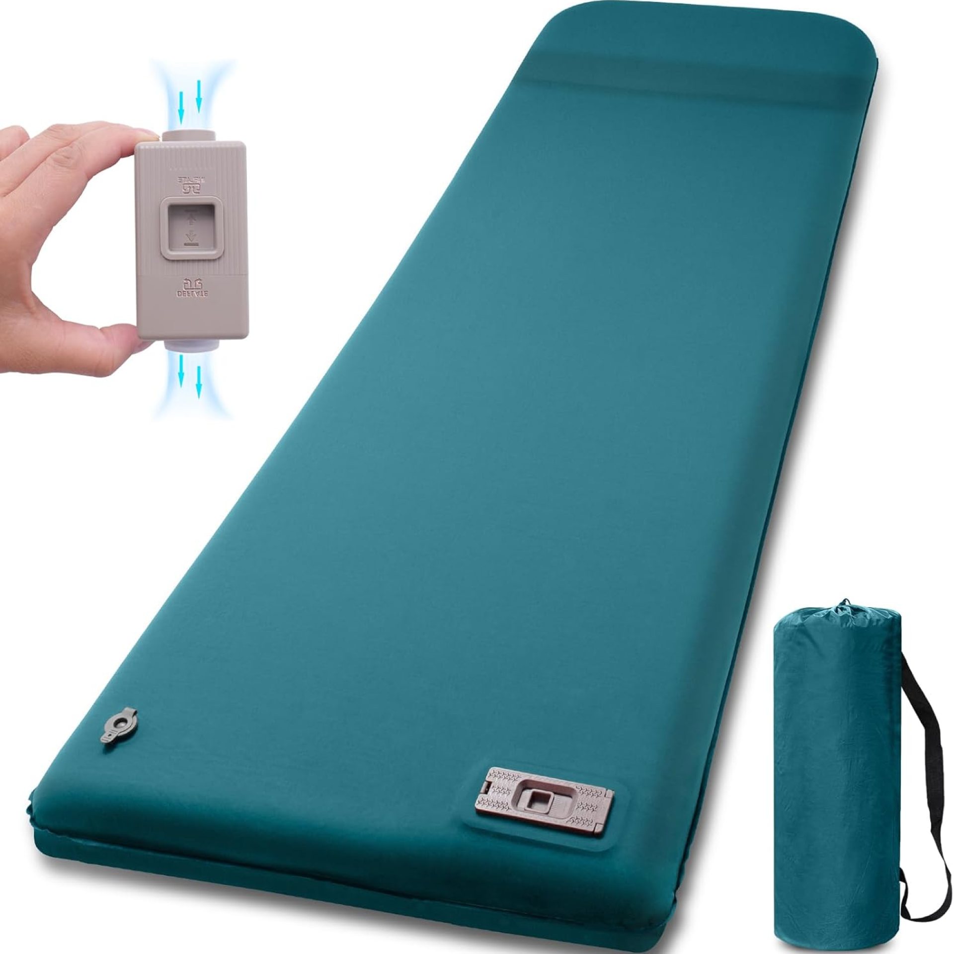 Self Inflating Sleeping Pad with Electric Pump,3.14″Thick Memory Foam Sleeping Mats for Camping,Easy Inflate&Deflate,9.5 R-Value Insulated Camping Mattress with Pillow for Car Travel Tent,Peacock-Blue Self Inflating Sleeping Pad with Electric Pump,3.14″Thick Memory Foam Sleeping Mats for Camping,Easy Inflate&Deflate,9.5 R-Value Insulated Camping Mattress with Pillow for Car Travel Tent,Peacock-Blue