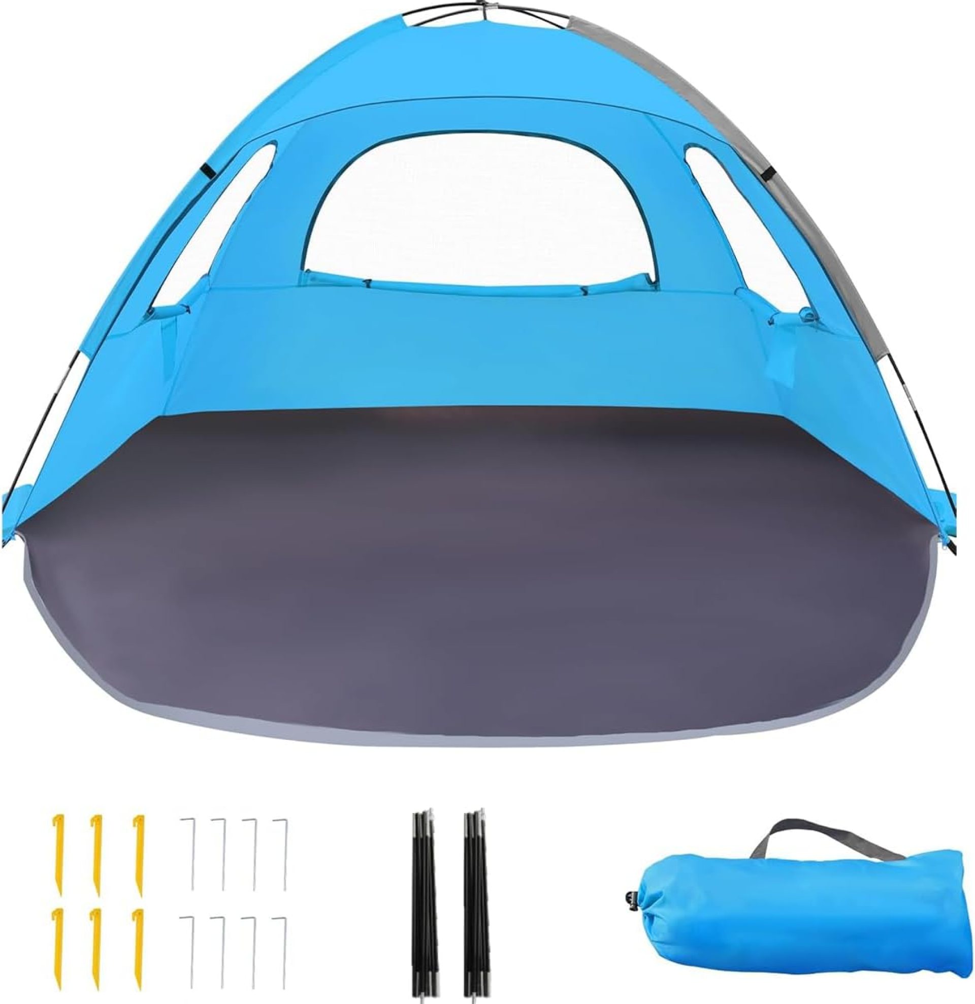 Beach Tent for 3-4 People, UPF50+ Sun Shelter with Breathable 3-Way Ventilation, 8.0mm Reinforced Fiberglass Poles, Portable Shade Canopy for Beach & Camping (Blue) Beach Tent for 3-4 People, UPF50+ Sun Shelter with Breathable 3-Way Ventilation, 8.0mm Reinforced Fiberglass Poles, Portable Shade Canopy for Beach & Camping (Blue)
