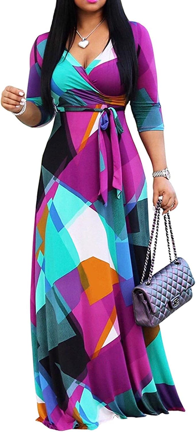 FANDEE Plus Size Maxi Dress for Women Casual Summer Sundress V-Neck 3/4 Sleeve FANDEE Plus Size Maxi Dress for Women Casual Summer Sundress V-Neck 3/4 Sleeve