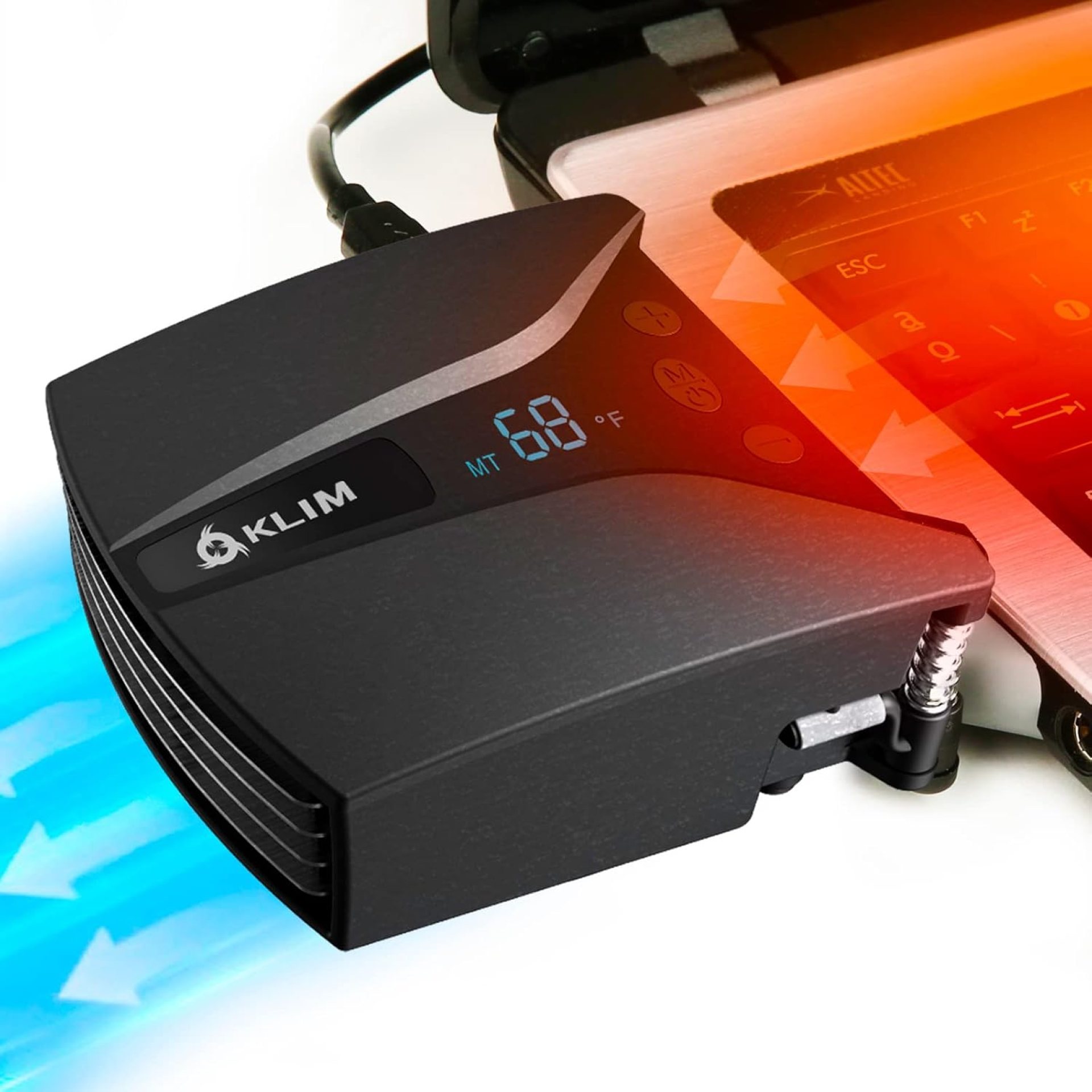 KLIM Tempest Laptop Cooler with Vacuum Fan – New – Gaming Laptop Fan with Display – Temperature Detection + Automatic/Manual Mode – 4000 RPM – Portable – Compatible with Laptop Cooling Pads KLIM Tempest Laptop Cooler with Vacuum Fan – New – Gaming Laptop Fan with Display – Temperature Detection + Automatic/Manual Mode – 4000 RPM – Portable – Compatible with Laptop Cooling Pads