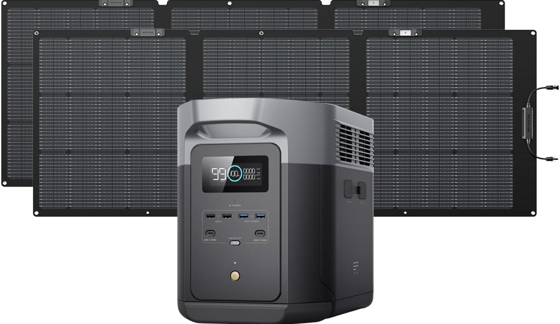 EF ECOFLOW Solar Generator Delta 2 Max 2048Wh with 2x160W Solar Panel, 2400W Portable Power Station LFP Battery, Up to 3400W AC Output, AC + Solar Fast Dual Charging 0-100% in 1 Hr for Camping RV EF ECOFLOW Solar Generator Delta 2 Max 2048Wh with 2x160W Solar Panel, 2400W Portable Power Station LFP Battery, Up to 3400W AC Output, AC + Solar Fast Dual Charging 0-100% in 1 Hr for Camping RV