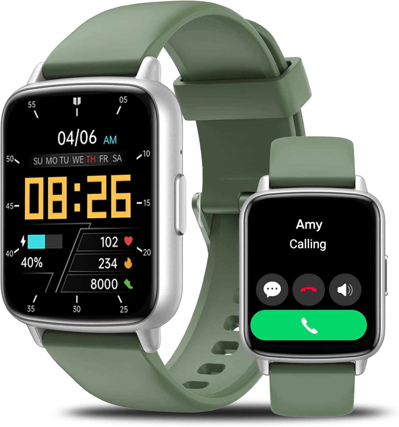 Smart Watch, 1.83″ HD Smartwatch for Men Women (Answer/Make Calls), Fitness Watch with 100+ Sport Modes, IP68 Waterproof/Heart Rate/Sleep Monitor, Activity Trackers for iOS/Android (Silver+Green) Smart Watch, 1.83″ HD Smartwatch for Men Women (Answer/Make Calls), Fitness Watch with 100+ Sport Modes, IP68 Waterproof/Heart Rate/Sleep Monitor, Activity Trackers for iOS/Android (Silver+Green)