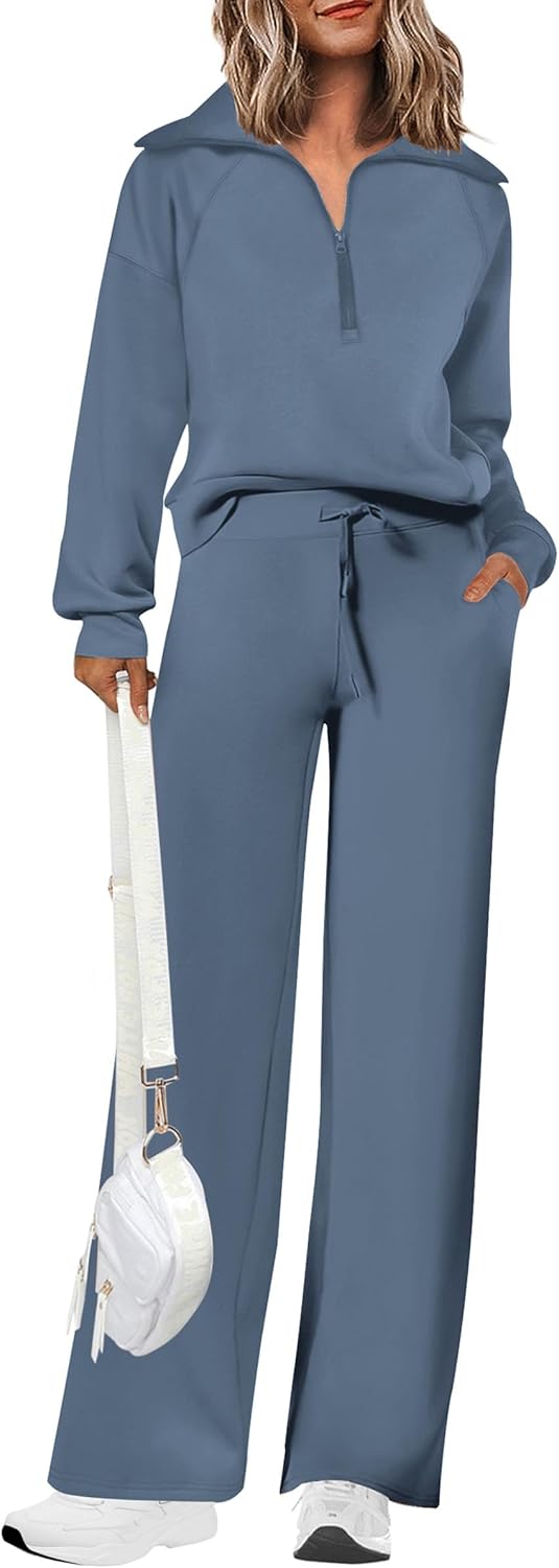 PRETTYGARDEN Women’s 2 Piece Outfits Casual Lapel Half Zip Sweatshirts And Wide Leg Pants Tracksuit Sets PRETTYGARDEN Women’s 2 Piece Outfits Casual Lapel Half Zip Sweatshirts And Wide Leg Pants Tracksuit Sets