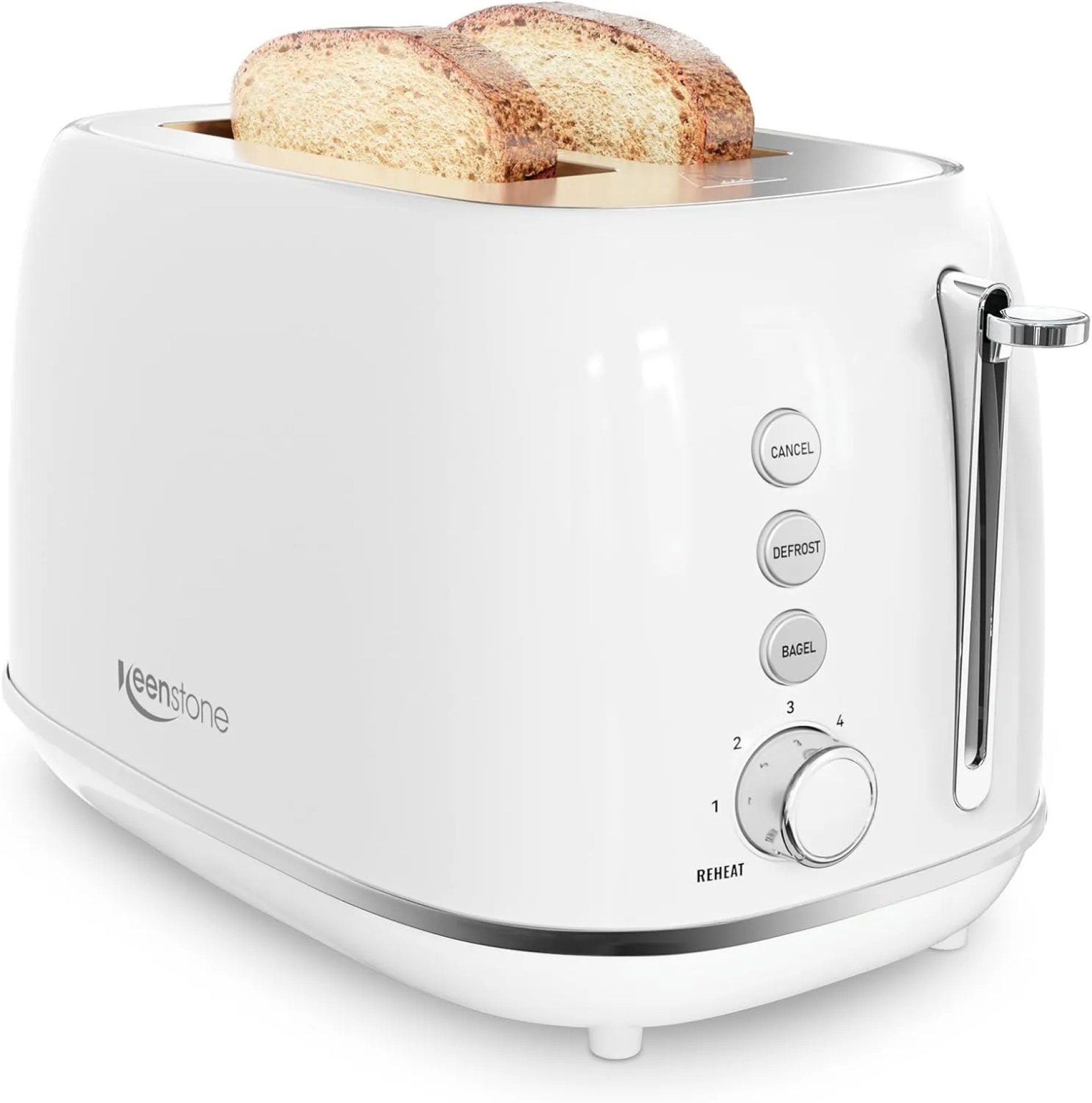 Keenstone Toaster 2 Slice, Retro Wide Slot Stainless Steel Toaster with 6 Browning Levels, Reheat & Defrost, for Bagel, Toast, Bread, Kitchen Essentials, Removable Crumb Tray, White Keenstone Toaster 2 Slice, Retro Wide Slot Stainless Steel Toaster with 6 Browning Levels, Reheat & Defrost, for Bagel, Toast, Bread, Kitchen Essentials, Removable Crumb Tray, White