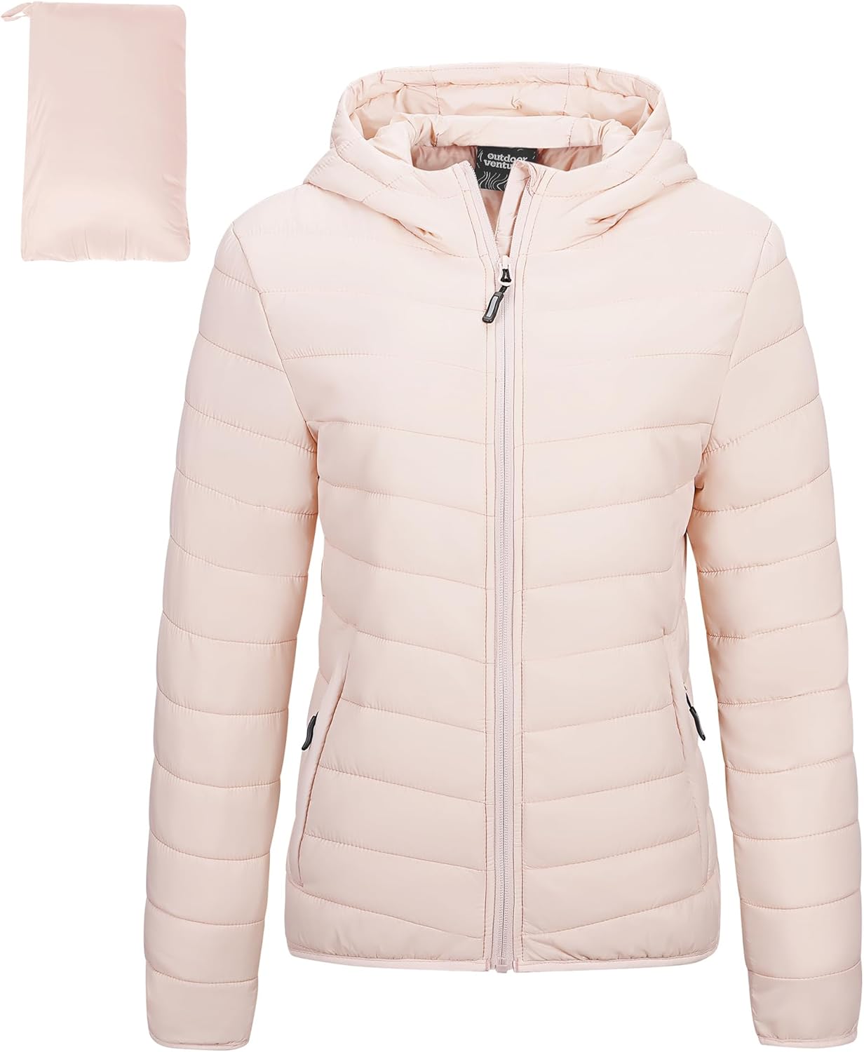 Outdoor Ventures Women’s Packable Lightweight Full-Zip Puffer Jacket with Hood Quilted Winter Coat Outdoor Ventures Women’s Packable Lightweight Full-Zip Puffer Jacket with Hood Quilted Winter Coat