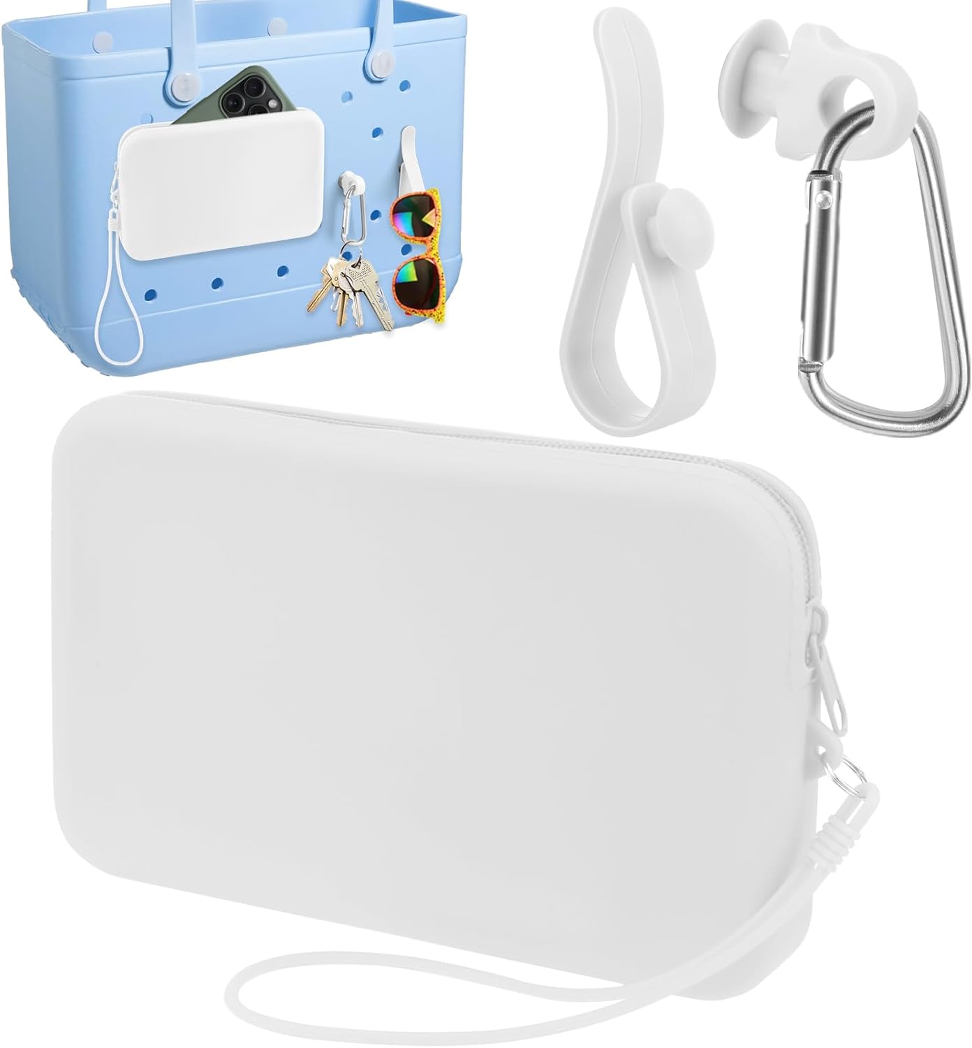 Silicone Phone Holder for Bogg Bag, Soft Silicone Insert Wallet Charm with 2 Pcs Key Holder for Bogg Bags Accessories, Attachment for Bogg Beach Bags Tote Bag Fits for iPhone Android Phones (White) Silicone Phone Holder for Bogg Bag, Soft Silicone Insert Wallet Charm with 2 Pcs Key Holder for Bogg Bags Accessories, Attachment for Bogg Beach Bags Tote Bag Fits for iPhone Android Phones (White)