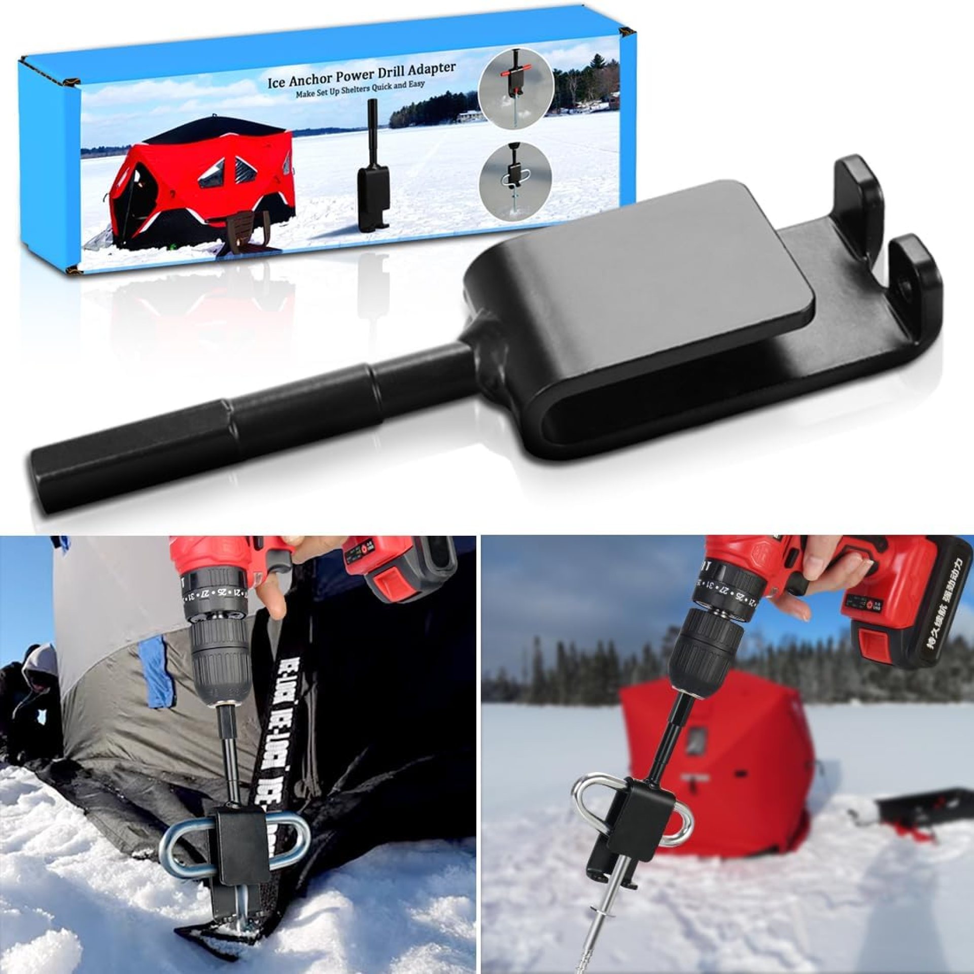 Ice Anchor Power Drill Adapter for Ice Fishing Shelter, Ice Anchor Adapter for Ice Tent, Ice Fishing Accessories, Ice Shelter Accessories Ice Anchor Power Drill Adapter for Ice Fishing Shelter, Ice Anchor Adapter for Ice Tent, Ice Fishing Accessories, Ice Shelter Accessories