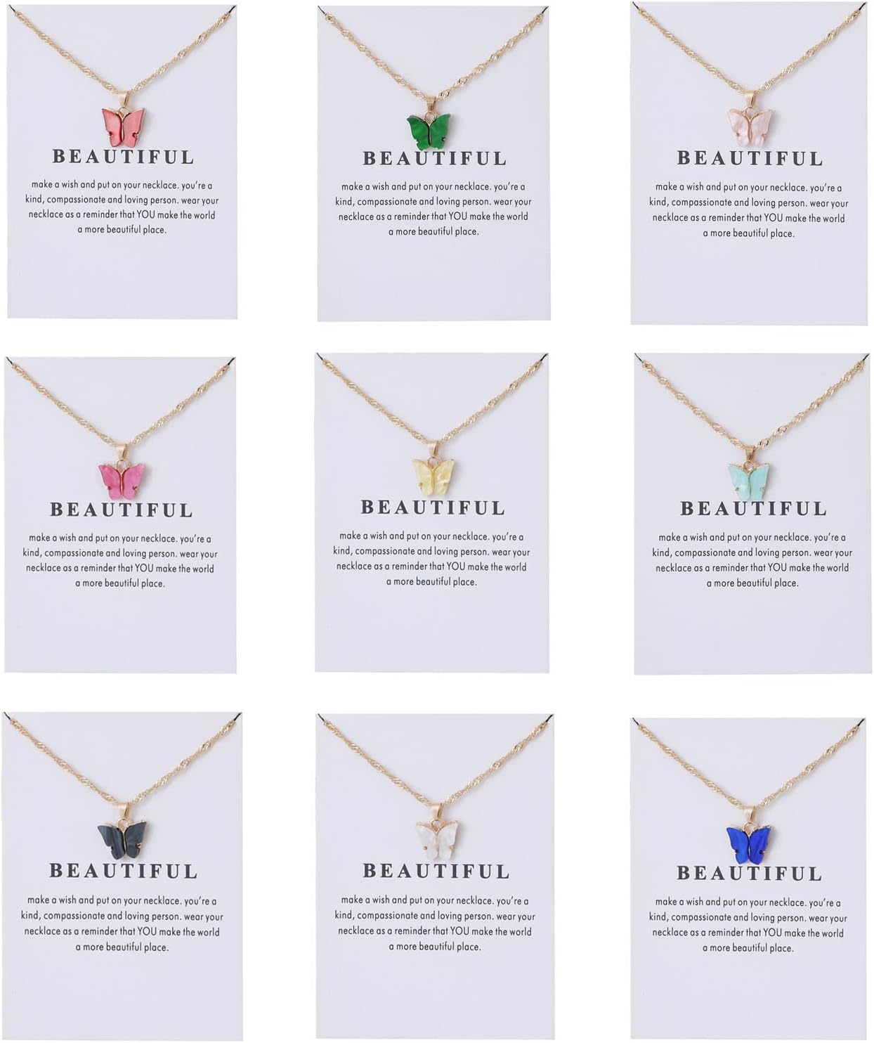 Rrdaily 9 Pcs Dainty Colorful Butterfly Pendant Necklace Set for Women,Bohemian Acrylic Butterfly Chain Necklace Cute Jewelry Gift Rrdaily 9 Pcs Dainty Colorful Butterfly Pendant Necklace Set for Women,Bohemian Acrylic Butterfly Chain Necklace Cute Jewelry Gift