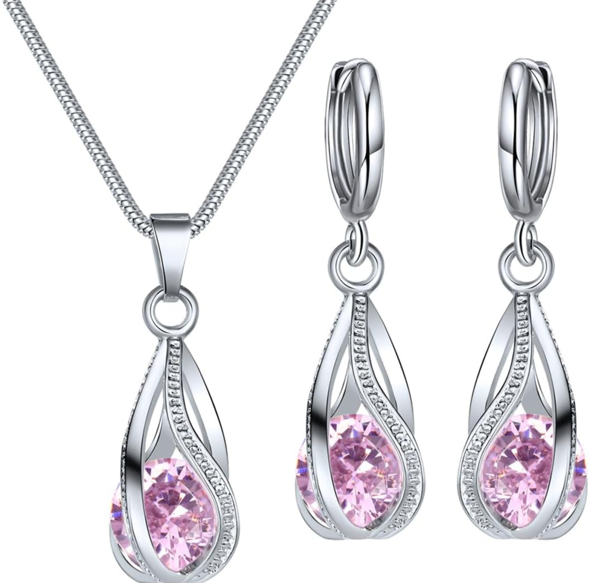 Jewelry Set for Women Trendy 925 Sterling Silver Cubic Zircon Teardrop Dangle Earrings And Necklace Birthday Wedding Gifts for her Jewelry Set for Women Trendy 925 Sterling Silver Cubic Zircon Teardrop Dangle Earrings And Necklace Birthday Wedding Gifts for her