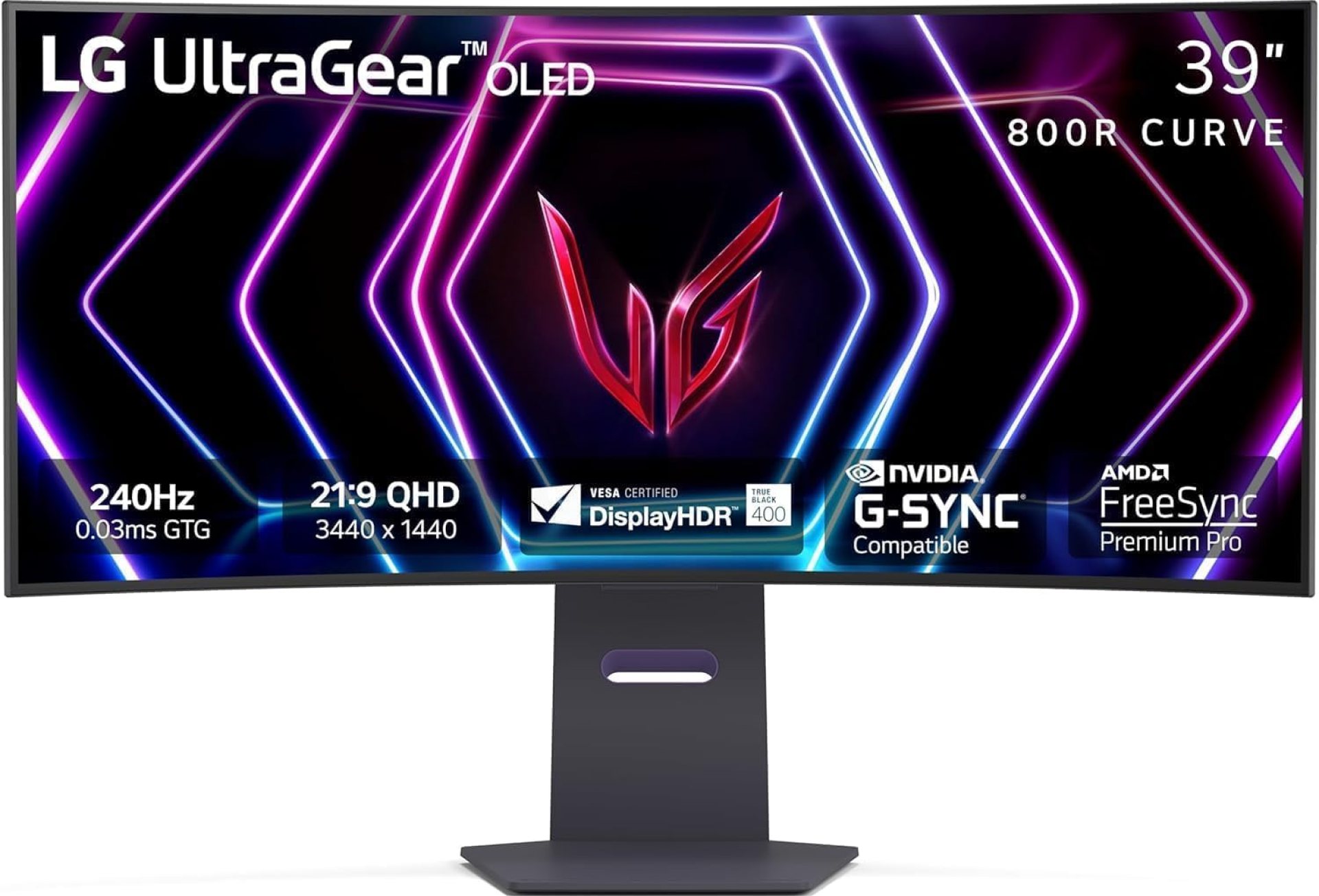 LG 39GS95QE Ultragear OLED Curved Gaming Monitor 39-Inch WQHD 800R 240Hz 0.03ms DisplayHDR True Black 400 AMD FreeSync Premium Pro NVIDIA G-Sync HDMI 2.1 DisplayPort Tilt/Height/Swivel Stand – Black LG 39GS95QE Ultragear OLED Curved Gaming Monitor 39-Inch WQHD 800R 240Hz 0.03ms DisplayHDR True Black 400 AMD FreeSync Premium Pro NVIDIA G-Sync HDMI 2.1 DisplayPort Tilt/Height/Swivel Stand – Black