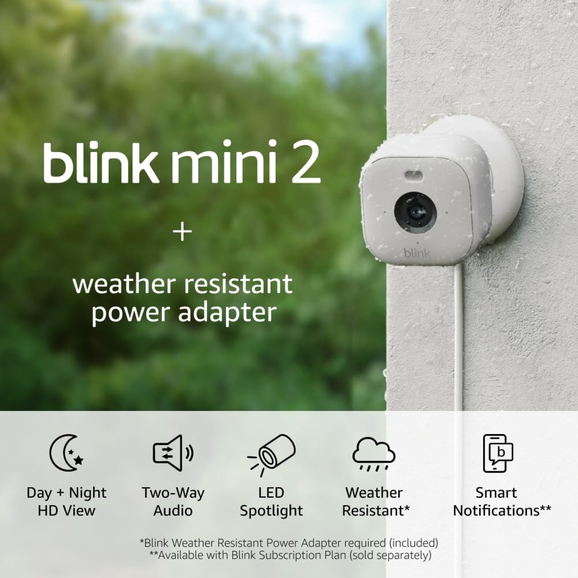 Blink Mini 2 (Newest Model) + Weather Resistant Adapter — Indoor/Outdoor Home Security & Pet Camera(s) with HD video, motion detection, and built-in spotlight — 3 cameras (White) Blink Mini 2 (Newest Model) + Weather Resistant Adapter — Indoor/Outdoor Home Security & Pet Camera(s) with HD video, motion detection, and built-in spotlight — 3 cameras (White)