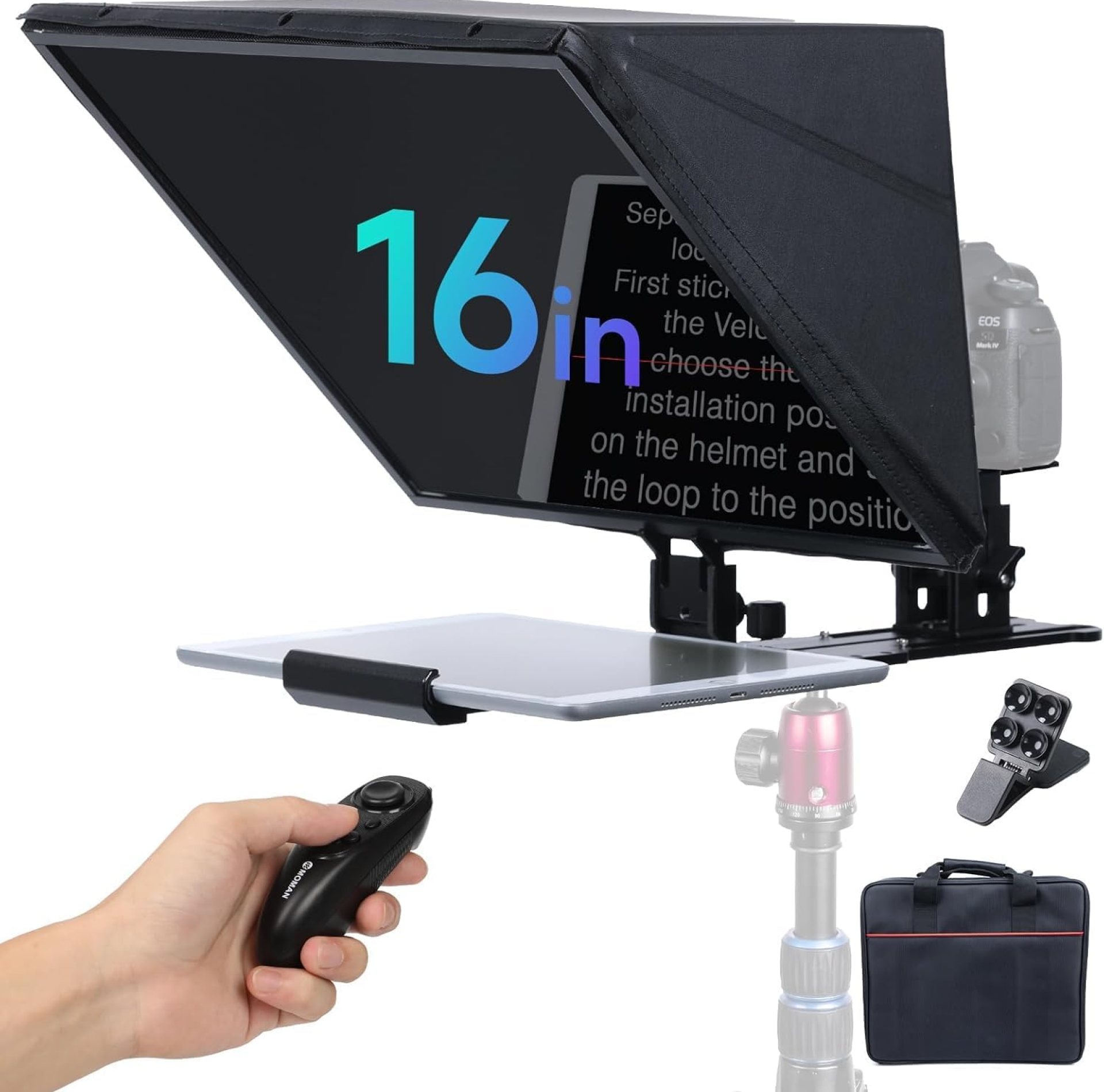Moman MT16 Professional Teleprompter Kit 16 inch Compatible for iPad/Tablet Prompting, Video Prompter with APP Remote Control Filming by Camera Camcorder, Tablet-Teleprompter-Autocue-Camera-Prompter Moman MT16 Professional Teleprompter Kit 16 inch Compatible for iPad/Tablet Prompting, Video Prompter with APP Remote Control Filming by Camera Camcorder, Tablet-Teleprompter-Autocue-Camera-Prompter