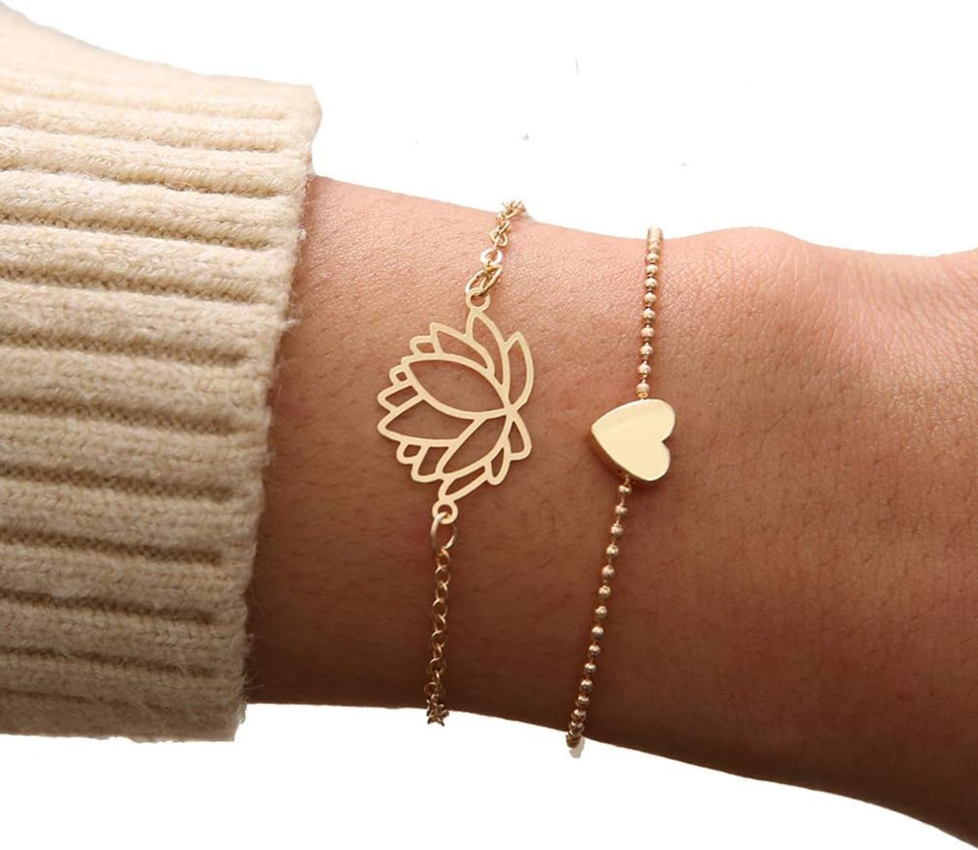 2PCS/Set Vintage Heart Shaped Lotus Bracelet Chain Charm Jewelry For Women Creative and Useful, Nice Design 2PCS/Set Vintage Heart Shaped Lotus Bracelet Chain Charm Jewelry For Women Creative and Useful, Nice Design