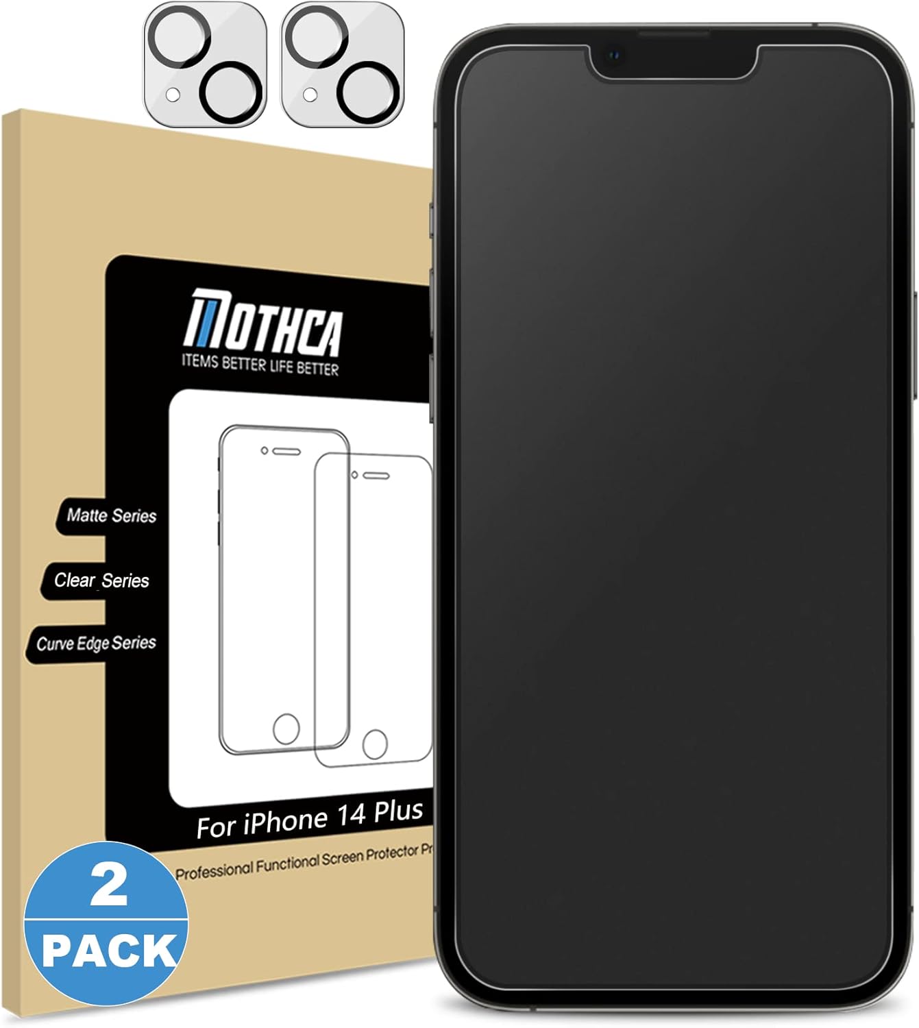 Mothca 2 Pack Matte Glass Screen Protector for iPhone 14 Plus with 2 Pack Camera Lens Tempered Glass Protector, Anti-Glare & Anti-Fingerprint Tempered Glass Film Mothca 2 Pack Matte Glass Screen Protector for iPhone 14 Plus with 2 Pack Camera Lens Tempered Glass Protector, Anti-Glare & Anti-Fingerprint Tempered Glass Film