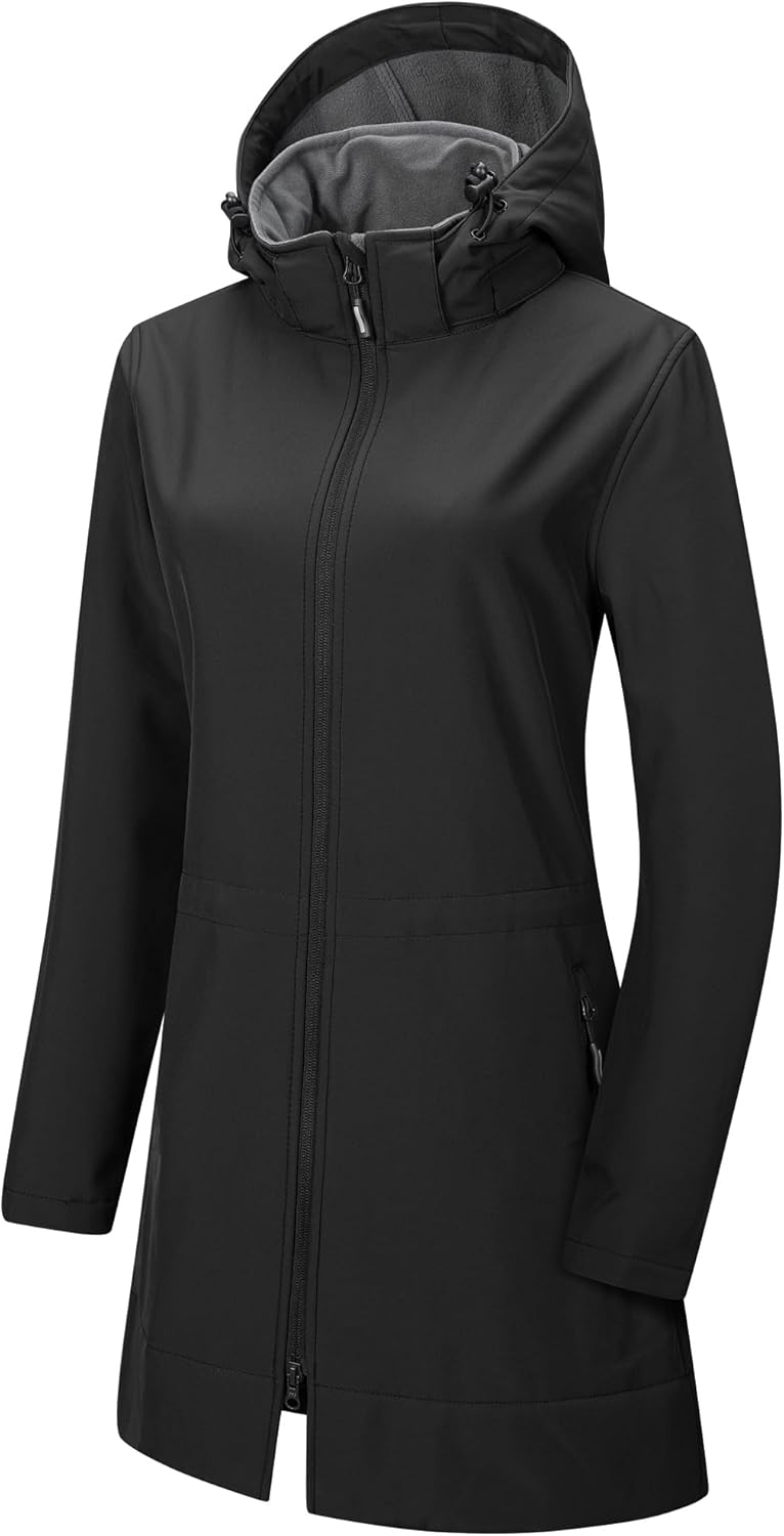 Outdoor Ventures Women’s Softshell Jacket with Removable Hood Fleece Lined Windbreaker Insulated Long Warm Rain Jacket Outdoor Ventures Women’s Softshell Jacket with Removable Hood Fleece Lined Windbreaker Insulated Long Warm Rain Jacket