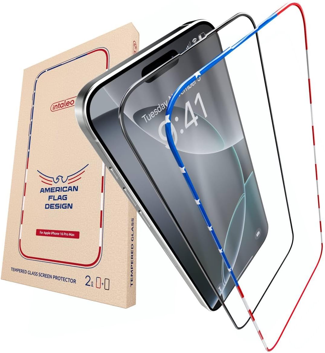 Screen Protector for iPhone 16 Pro Max – (2-Pack) USA Flag & Black Frame Design – Tempered Glass Screen Protector for 16 Pro Max 9H Full Coverage – Oleophobic Coating Easy Installation Screen Protector for iPhone 16 Pro Max – (2-Pack) USA Flag & Black Frame Design – Tempered Glass Screen Protector for 16 Pro Max 9H Full Coverage – Oleophobic Coating Easy Installation