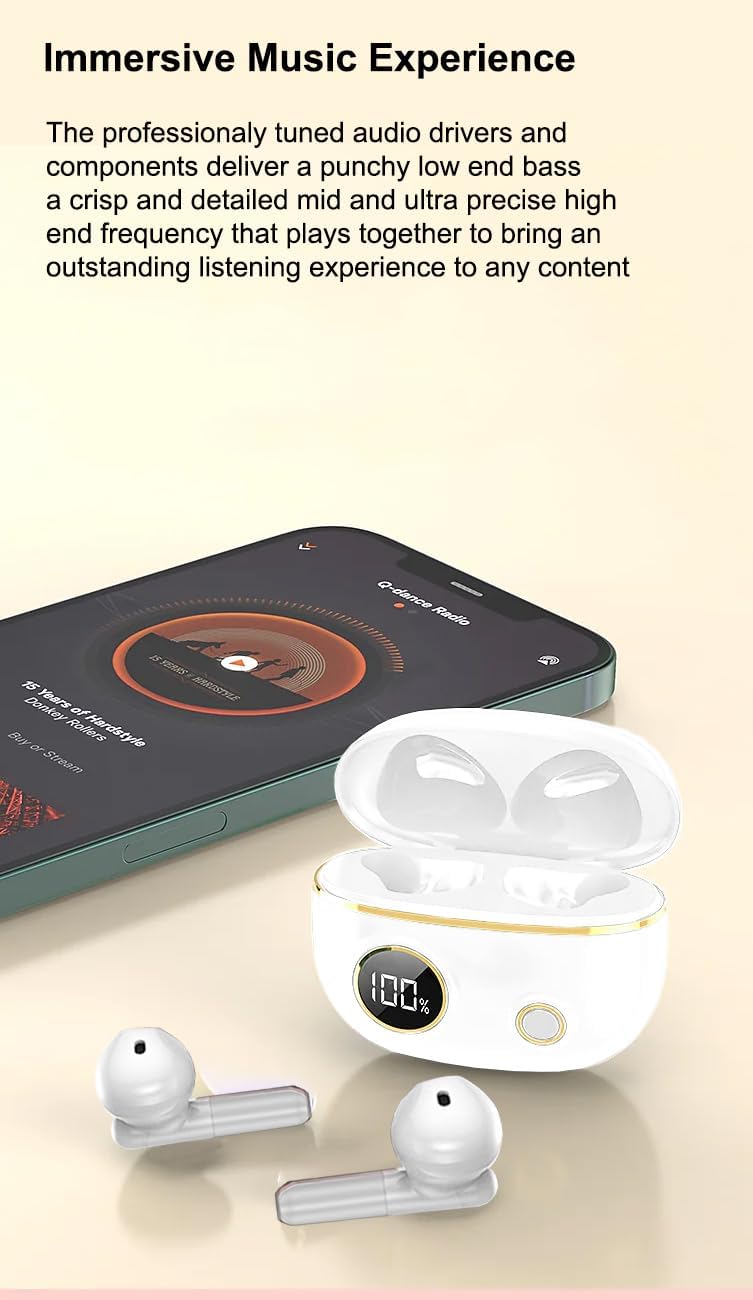 Acuvar in-Ear Wireless Bluetooth 5 Headphones, Earbuds IPX5 Waterproof with Microphone Rechargeable USB C Case with Round LCD Display for Smartphones iOS Android (White) Acuvar in-Ear Wireless Bluetooth 5 Headphones, Earbuds IPX5 Waterproof with Microphone Rechargeable USB C Case with Round LCD Display for Smartphones iOS Android (White)