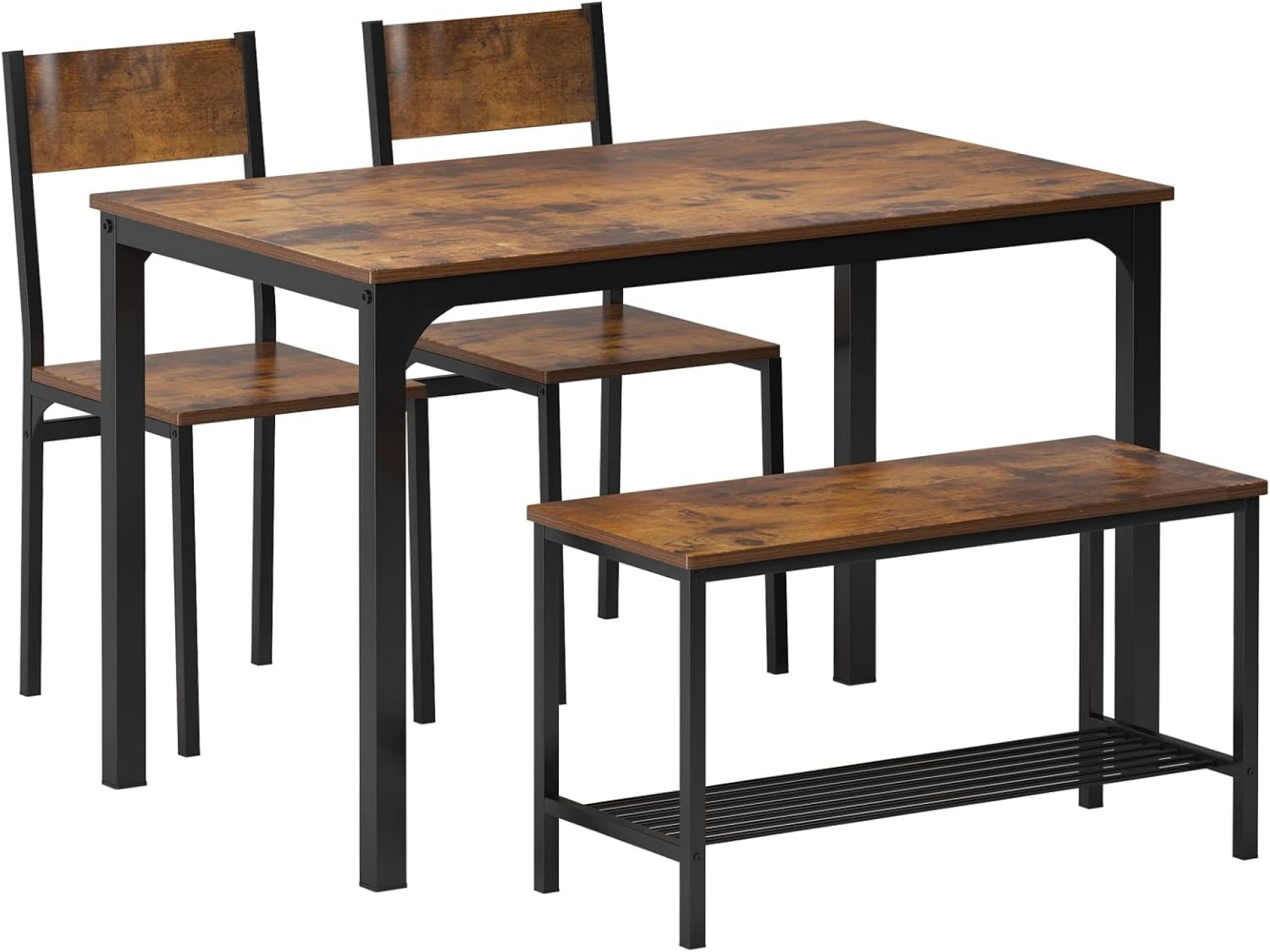 soges 4 Pieces Dining Table Set, 43.3 inch Kitchen Table Set for 4, Dining Set with 2 Chairs and Bench with Storage Rack, Nesting Furniture Set for Dining Room, Kitchen, Restaurant, Rustic Brown soges 4 Pieces Dining Table Set, 43.3 inch Kitchen Table Set for 4, Dining Set with 2 Chairs and Bench with Storage Rack, Nesting Furniture Set for Dining Room, Kitchen, Restaurant, Rustic Brown