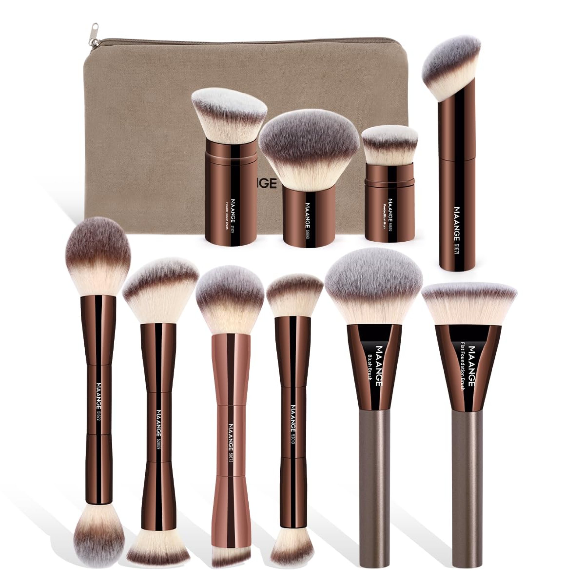 MAANGE Makeup Brush Set 10 Pcs Makeup Brushes with Zipper Bag, Double-End Multi-functional Make Up Brushes for Blending Liquid Powder Concealer Cream Blush Buffe,CoffeeBrown MAANGE Makeup Brush Set 10 Pcs Makeup Brushes with Zipper Bag, Double-End Multi-functional Make Up Brushes for Blending Liquid Powder Concealer Cream Blush Buffe,CoffeeBrown