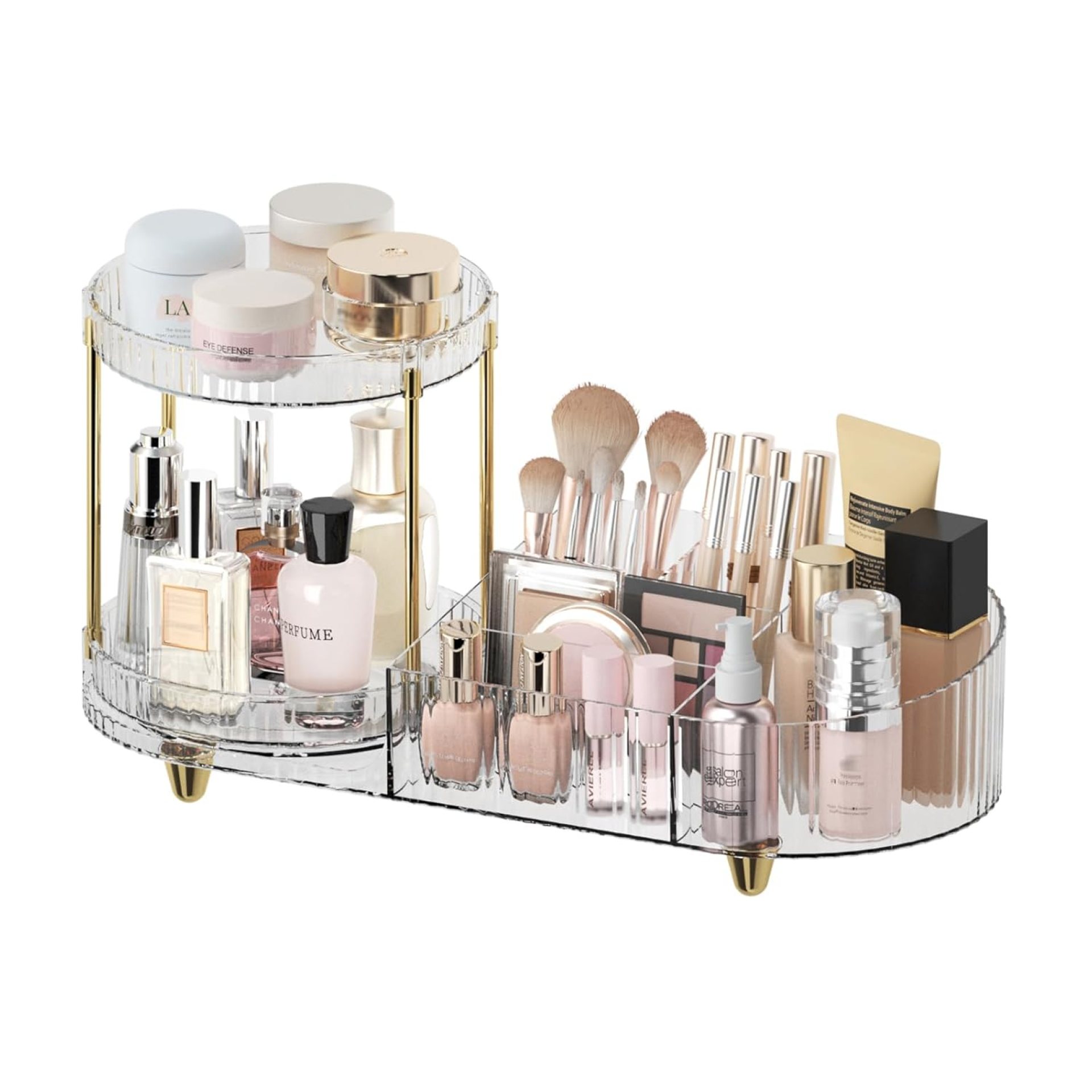 Makeup Organizer Countertop for Vanity, Rotating Perfume Tray with 5-compartment Cosmetic and Skincare Organizers, Multi-Purpose Desk Storage Makeup Brush Holder for Bathroom Bedroom Counter Makeup Organizer Countertop for Vanity, Rotating Perfume Tray with 5-compartment Cosmetic and Skincare Organizers, Multi-Purpose Desk Storage Makeup Brush Holder for Bathroom Bedroom Counter