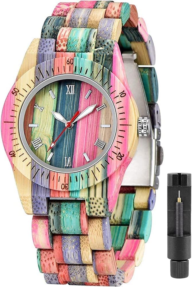 Tiong Womens Wooden Watch with All Wood Strap Analog Classic Design Colorful Bamboo Ladies Watches for Women, Couples Tiong Womens Wooden Watch with All Wood Strap Analog Classic Design Colorful Bamboo Ladies Watches for Women, Couples