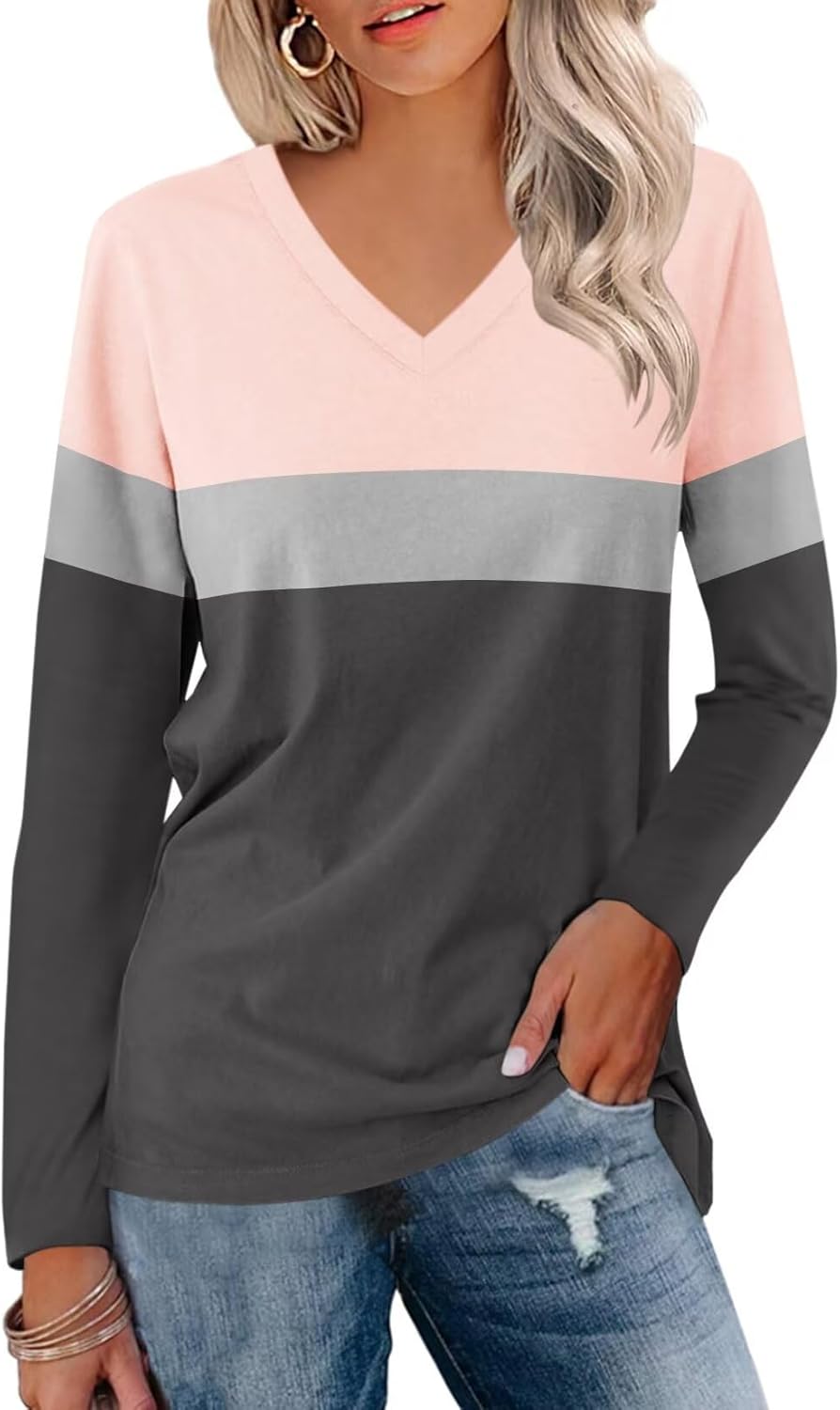 Minetom Women’s V Neck Long Sleeve T Shirts Casual Color Block/Solid Tunic Tops Basic Tees Minetom Women’s V Neck Long Sleeve T Shirts Casual Color Block/Solid Tunic Tops Basic Tees