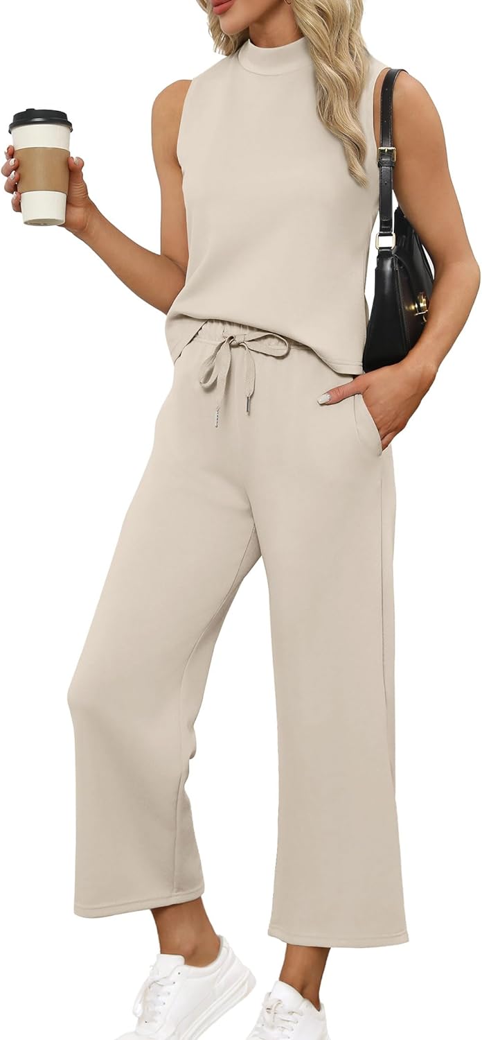 SAMPEEL Two Piece Sets for Women Summer Outfits Lounge Sets Mock Neck Tops Wide Leg Crop Pants Vacation Travel Outfits SAMPEEL Two Piece Sets for Women Summer Outfits Lounge Sets Mock Neck Tops Wide Leg Crop Pants Vacation Travel Outfits