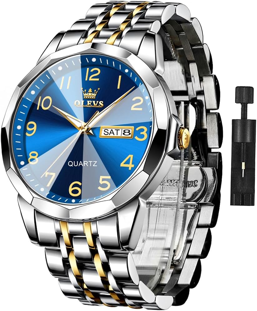 OLEVS Watch for Men Business Dress Diamond Analog Quartz Date Luxury Classic Stainless Steel Waterproof Luminous Two Tone Wrist Watch OLEVS Watch for Men Business Dress Diamond Analog Quartz Date Luxury Classic Stainless Steel Waterproof Luminous Two Tone Wrist Watch