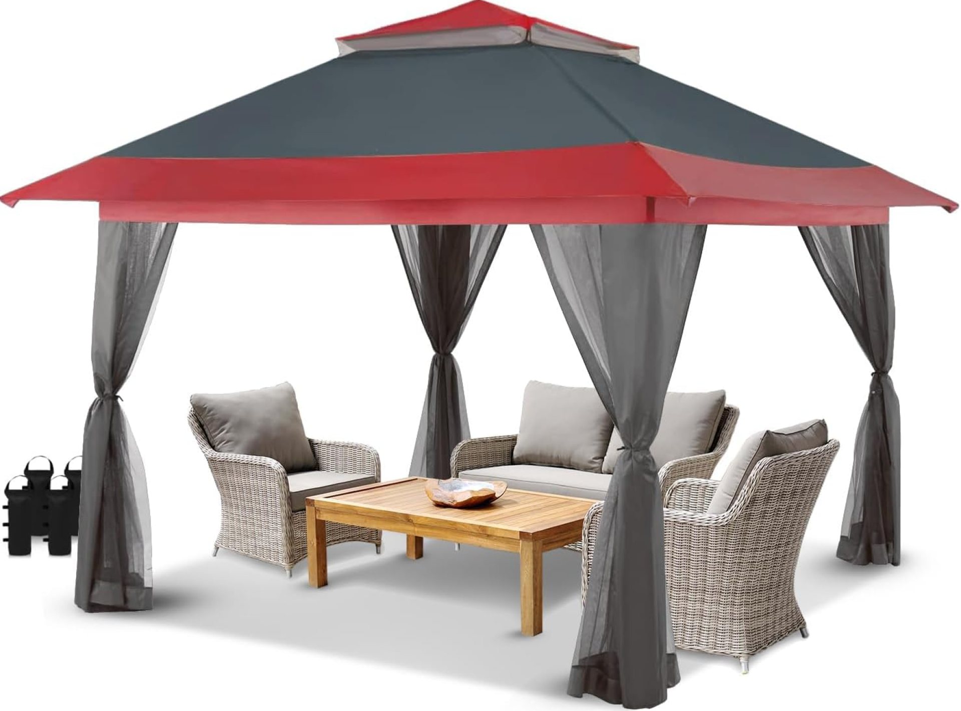 CROWN SHADES 13×13 Pop Up Gazebo, Patented One Push Outoor Canopy Tent with Wheeled STO-N-Go Cover Bag, Pop Up Canopy with Netting for Patio, Party, Backyard (13×13, Red & Grey Grid) CROWN SHADES 13×13 Pop Up Gazebo, Patented One Push Outoor Canopy Tent with Wheeled STO-N-Go Cover Bag, Pop Up Canopy with Netting for Patio, Party, Backyard (13×13, Red & Grey Grid)