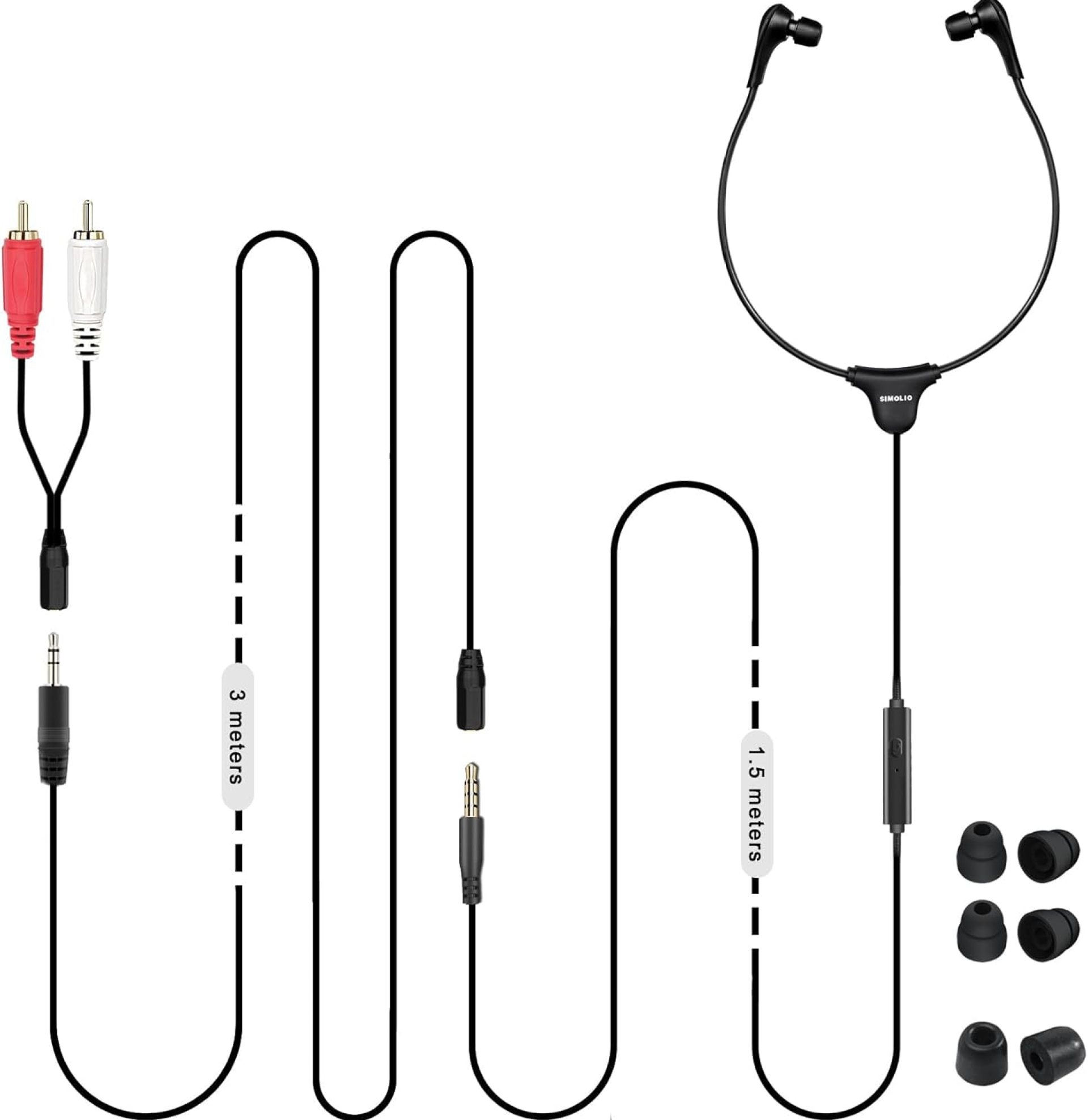 SIMOLIO Anti-Dropping Wired TV Earphone with Volume Control, Extra Long Cord Headphone with Mic for TV, PC, RCA & 3.5mm Cable Included, 14.9ft Extension Cable Earphone, Extra Soft Ear Tips, SM-901TV SIMOLIO Anti-Dropping Wired TV Earphone with Volume Control, Extra Long Cord Headphone with Mic for TV, PC, RCA & 3.5mm Cable Included, 14.9ft Extension Cable Earphone, Extra Soft Ear Tips, SM-901TV
