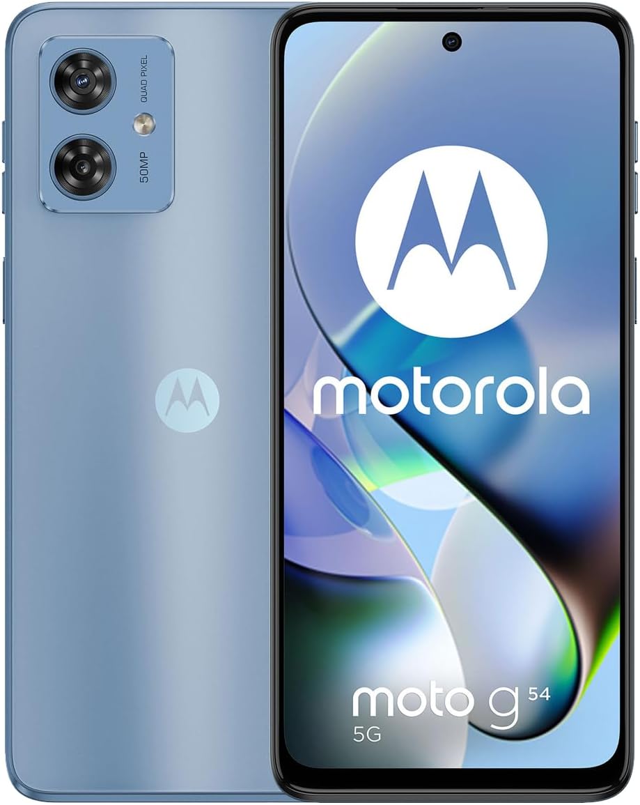 Motorola Moto G54 5G Dual SIM | 8+256GB ROM | GSM Unlocked Smartphone | 6.5″ 120Hz IPS LCD Display | Android 13 | 50MP Camera | Li-Po 6000 mAh Battery | International Model – (Blue) Motorola Moto G54 5G Dual SIM | 8+256GB ROM | GSM Unlocked Smartphone | 6.5″ 120Hz IPS LCD Display | Android 13 | 50MP Camera | Li-Po 6000 mAh Battery | International Model – (Blue)