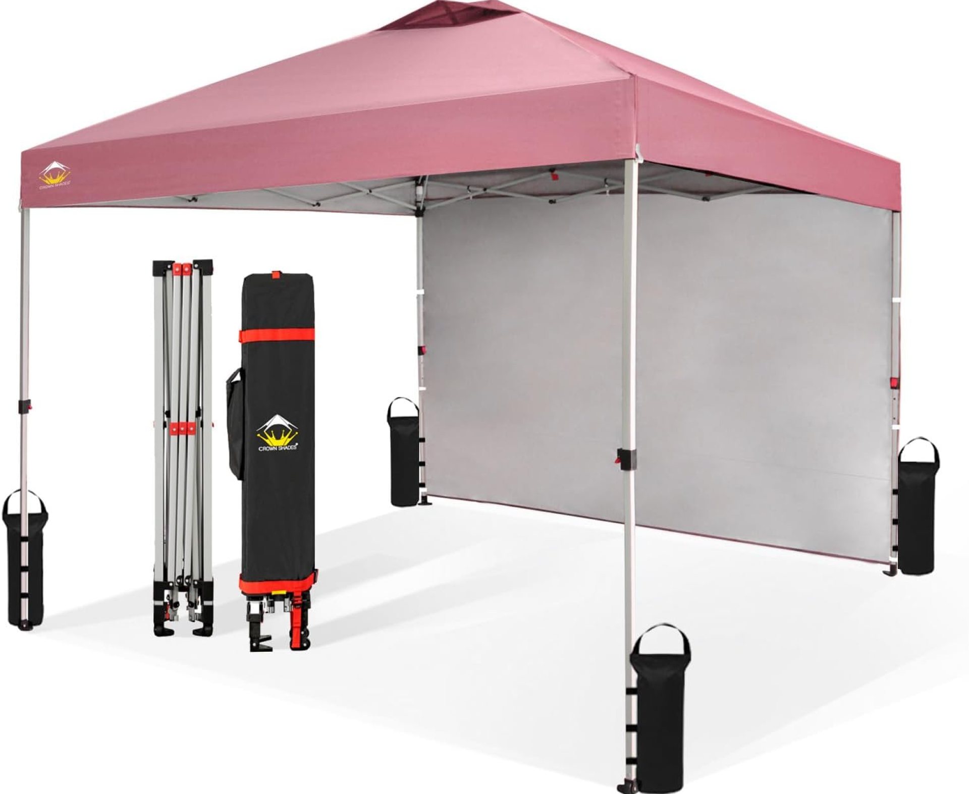CROWN SHADES 10×10 Pop Up Canopy with 1 Side Wall – Beach Tent with One Push Setup – Outdoor Sun Shade for Events, Parties, Camping – Gazebo with STO-N-Go Cover Bag (Pink) CROWN SHADES 10×10 Pop Up Canopy with 1 Side Wall – Beach Tent with One Push Setup – Outdoor Sun Shade for Events, Parties, Camping – Gazebo with STO-N-Go Cover Bag (Pink)
