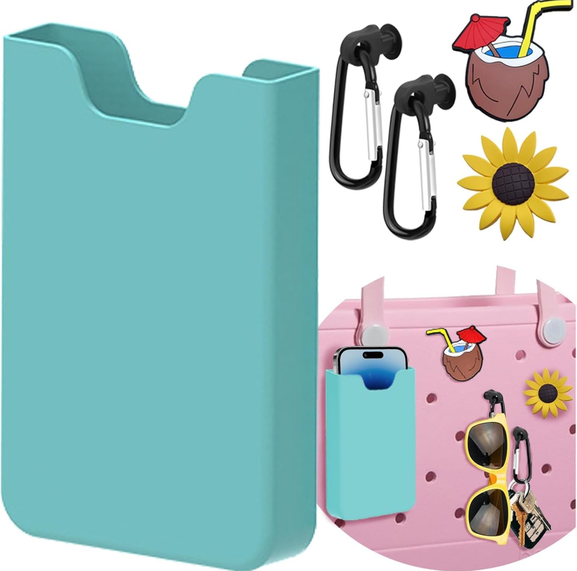 Phone Holder for Bogg Bag, Silicone Cell Phone Holder Bogg Bag Accessories, Phone Case Holder Inserts Charm for Simply Southern Totes (Blue) Phone Holder for Bogg Bag, Silicone Cell Phone Holder Bogg Bag Accessories, Phone Case Holder Inserts Charm for Simply Southern Totes (Blue)