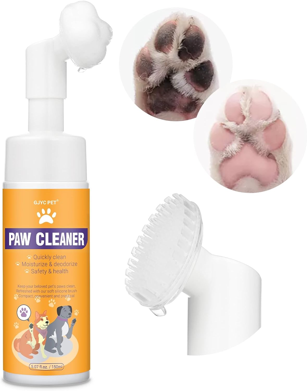 Paw Cleaner for Dogs and Cats,Magic Foam – Clean Paws No-Rinse Foaming Cleanser-Dry Shampoo, Foot Cleaner Brush – with Rose Extract, Odor Control Wash – Good for Puppy Paw Cleaner for Dogs and Cats,Magic Foam – Clean Paws No-Rinse Foaming Cleanser-Dry Shampoo, Foot Cleaner Brush – with Rose Extract, Odor Control Wash – Good for Puppy