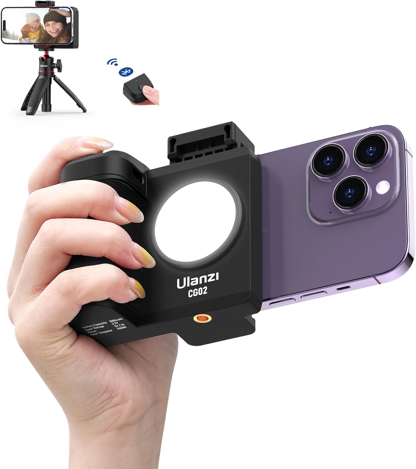 CG-02 Grip Holder for Smartphone Upgraded Phone Camera Grip w Remote Shutter Handheld Tripod Mount Fill Light Handheld Photography Accessories for iPhone 16 15 14 Pro Max etc CG-02 Grip Holder for Smartphone Upgraded Phone Camera Grip w Remote Shutter Handheld Tripod Mount Fill Light Handheld Photography Accessories for iPhone 16 15 14 Pro Max etc