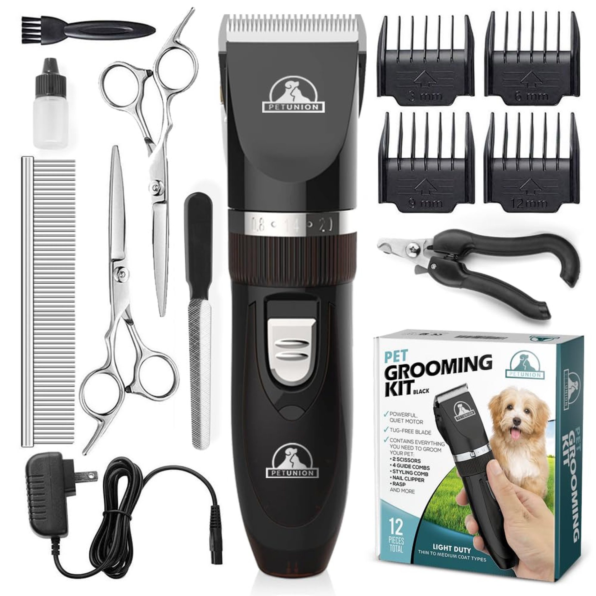 Pet Union Professional Dog Grooming Kit – Cordless Low Noise Dog Clippers for Grooming Thick Coats – All Pet Safe Cat Hair Trimmer – Pet Grooming Kit Includes Dog Hair Clippers, Nail Trimmer & Shears Pet Union Professional Dog Grooming Kit – Cordless Low Noise Dog Clippers for Grooming Thick Coats – All Pet Safe Cat Hair Trimmer – Pet Grooming Kit Includes Dog Hair Clippers, Nail Trimmer & Shears